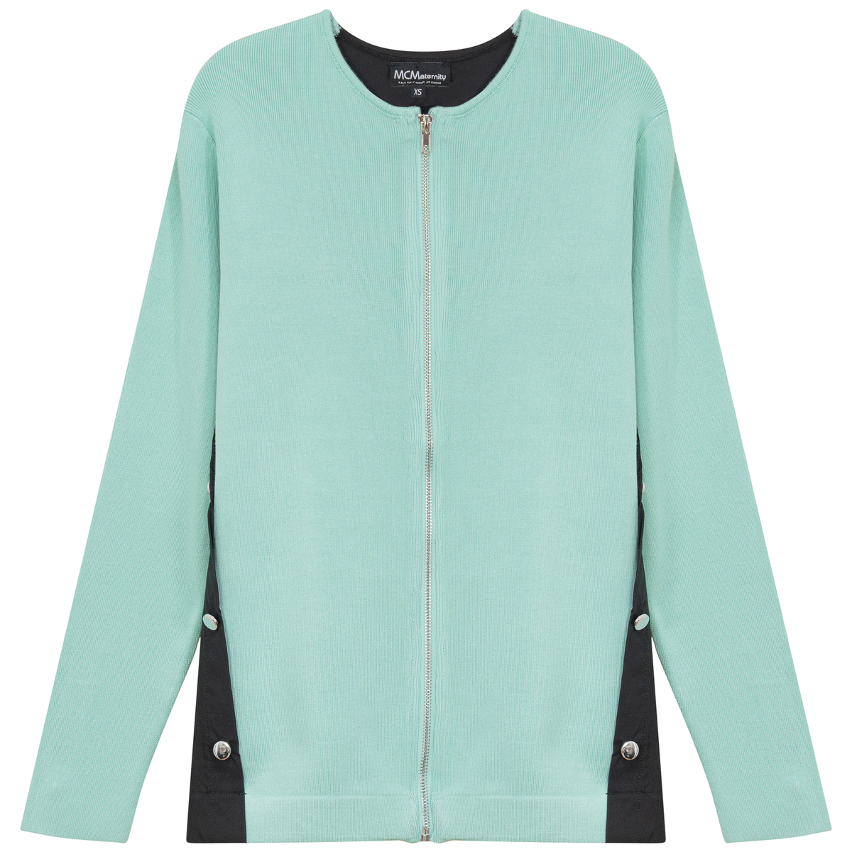 Maternity Knit Shirting Zipper Jacket in Mint Black by MCM