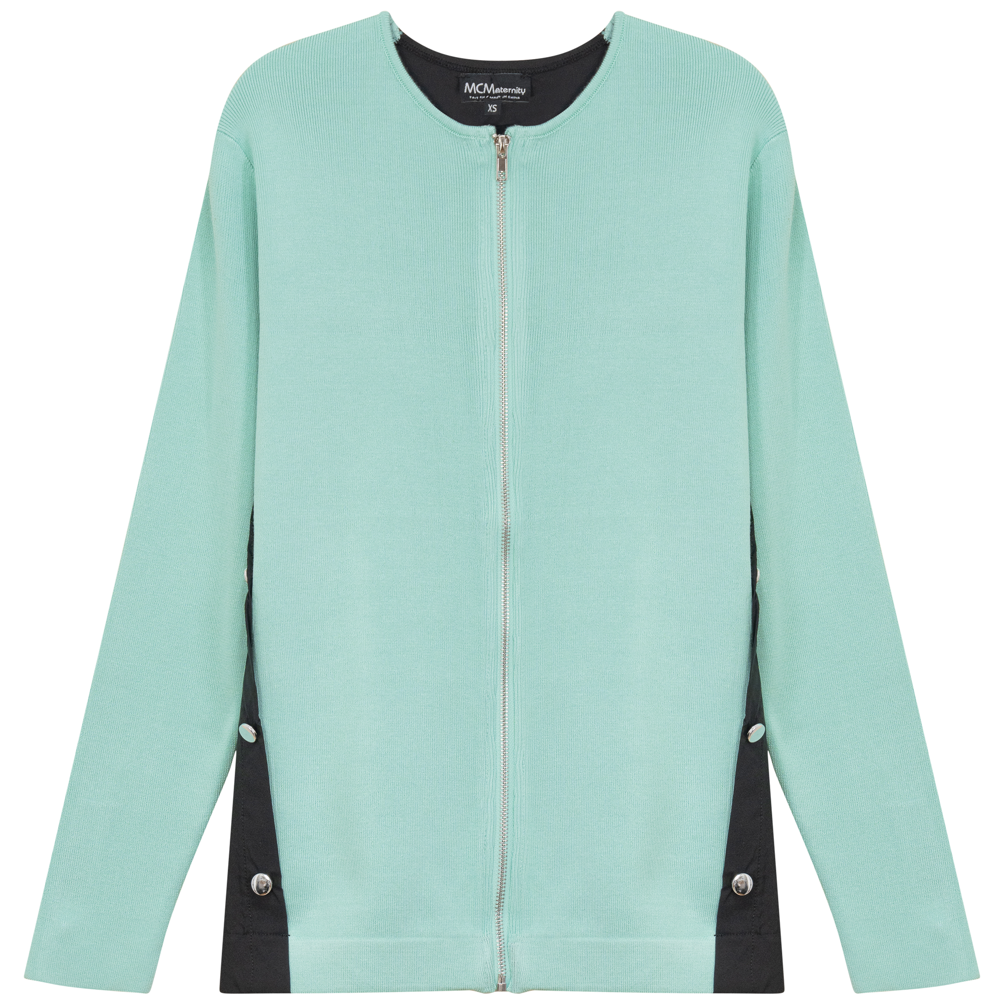 Maternity Knit Shirting Zipper Jacket in Mint Black by MCM