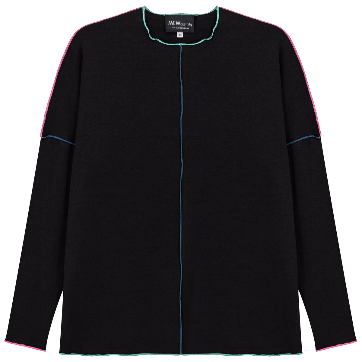 Maternity Contrast Stitch Top in Black by MCM