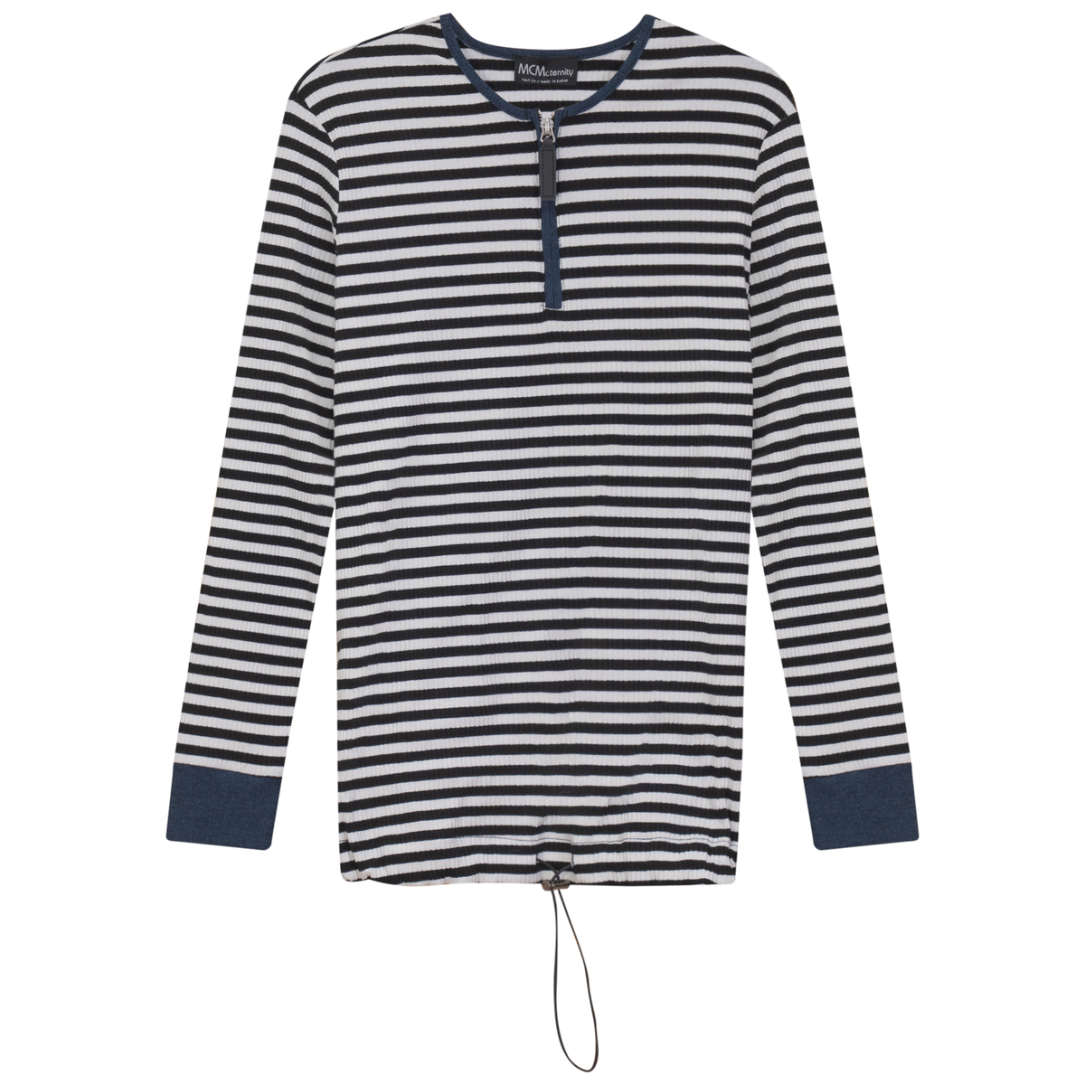 Maternity Stripped Henley Bungee Tee in Black White by MCM