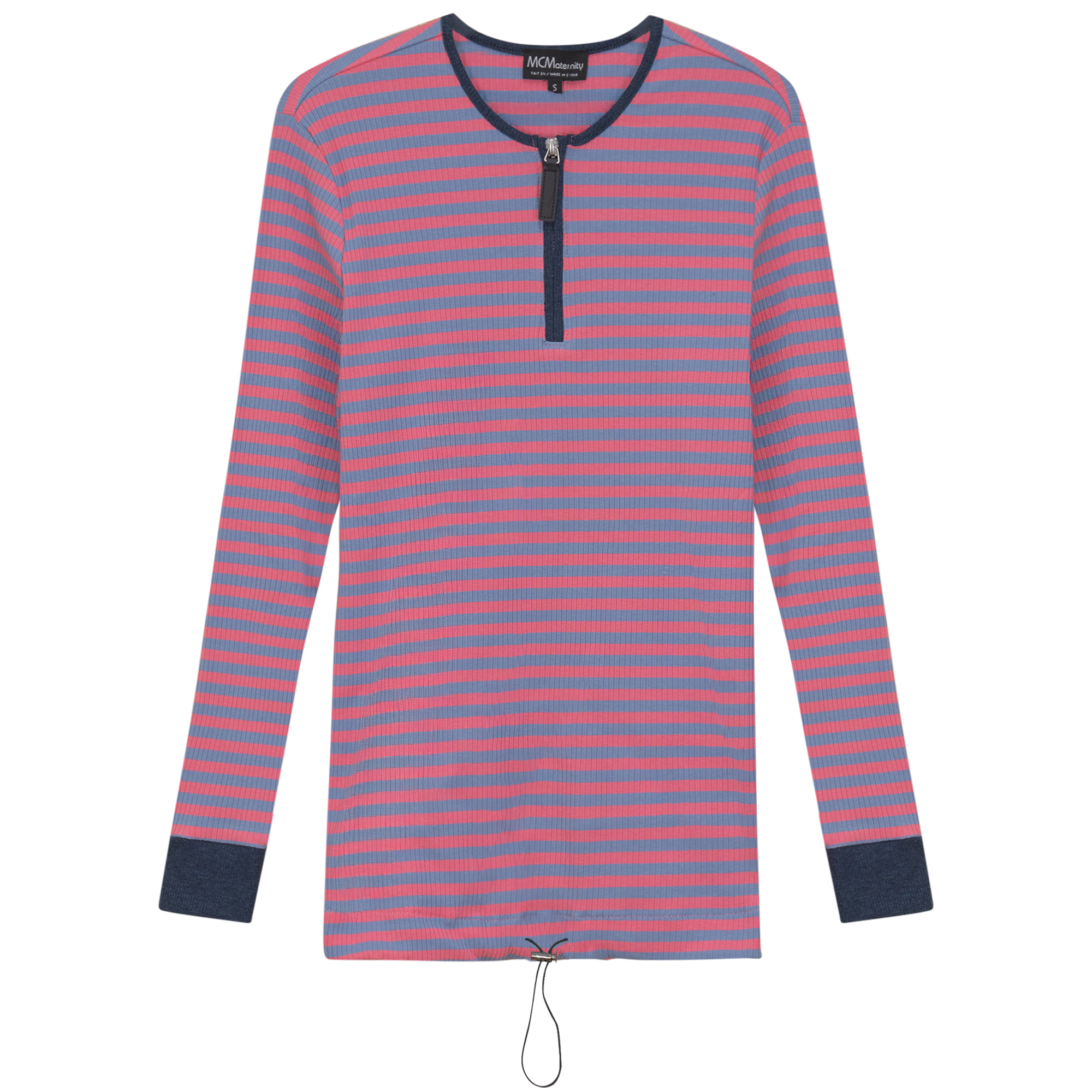 Maternity Stripped Henley Bungee Tee in Chambray Pink by MCM