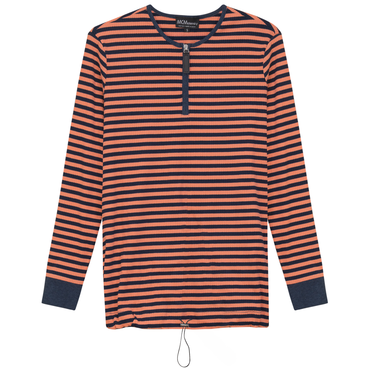 Maternity Stripped Henley Bungee Tee in Dark Denim Peach by MCM