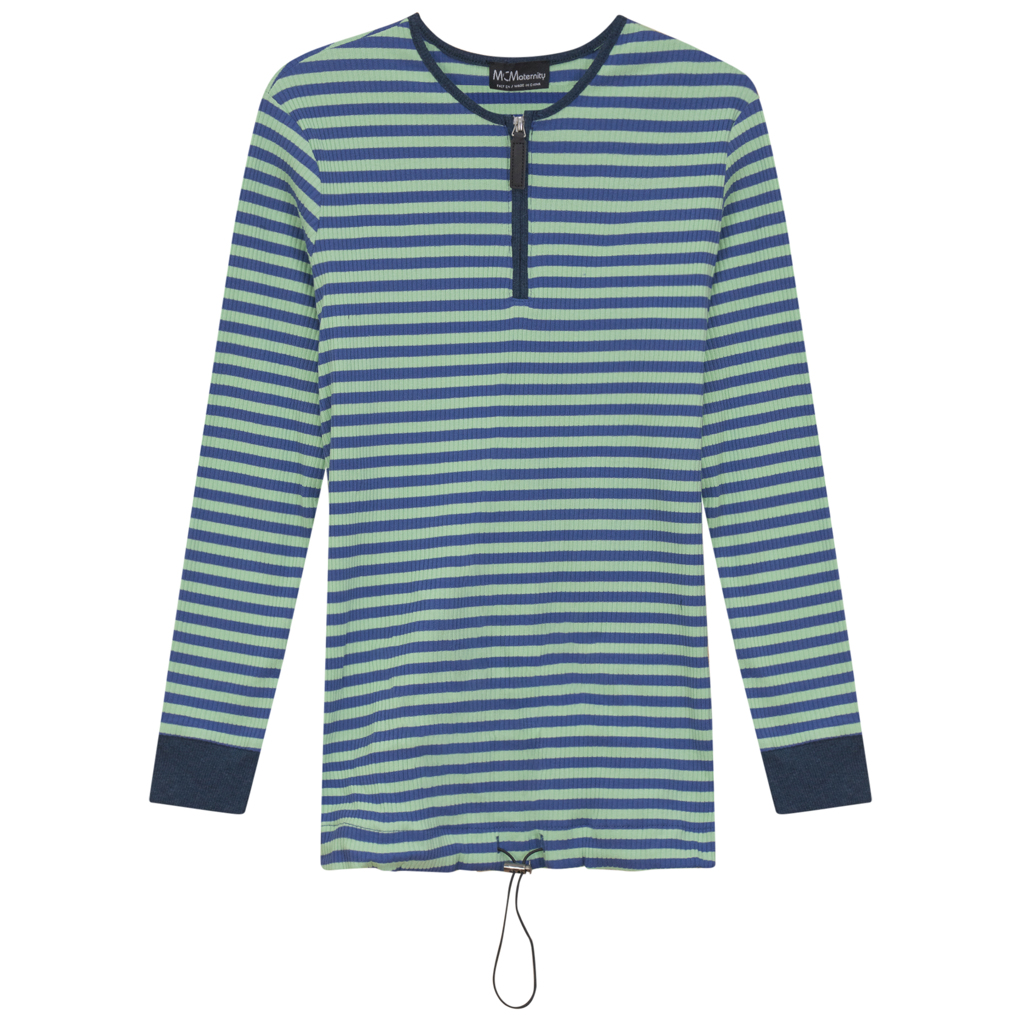 Maternity Stripped Henley Bungee Tee in Mint Plum by MCM