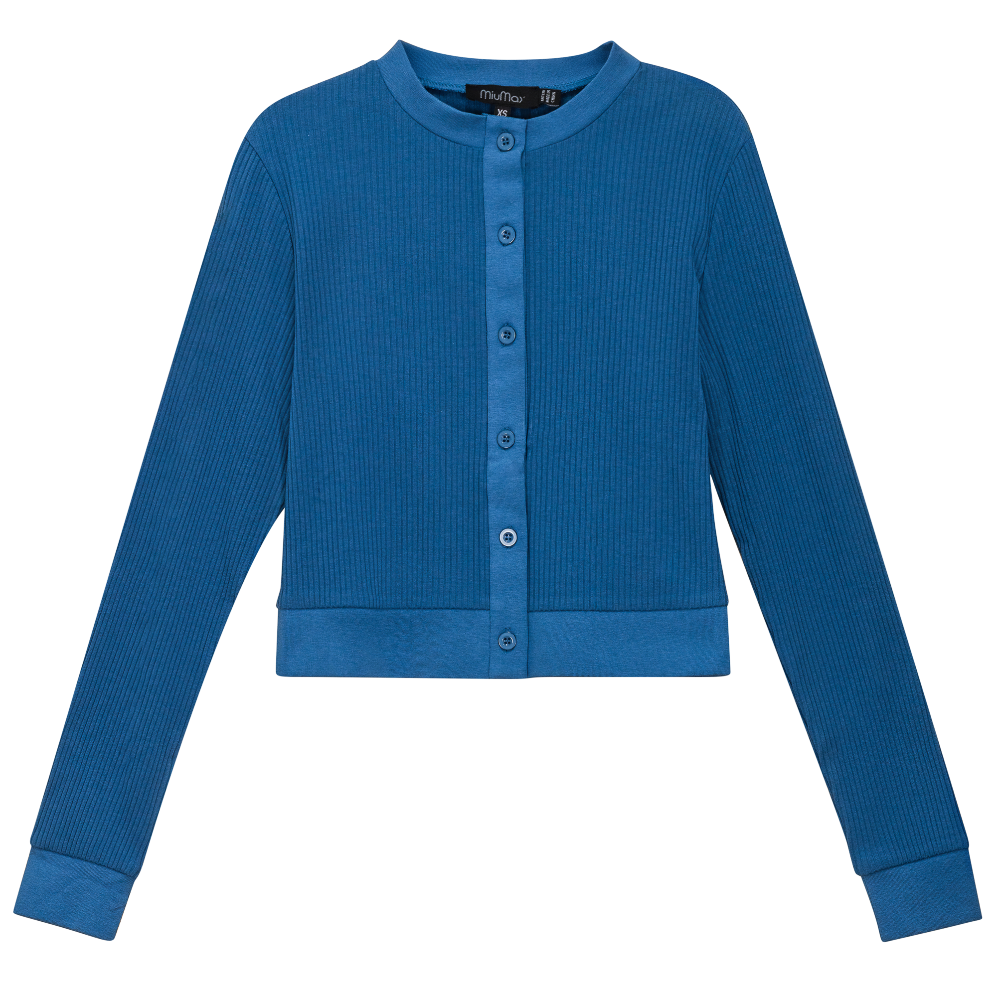 Maternity Ribbed Cropped Cardigan in Chambray by MiuMax