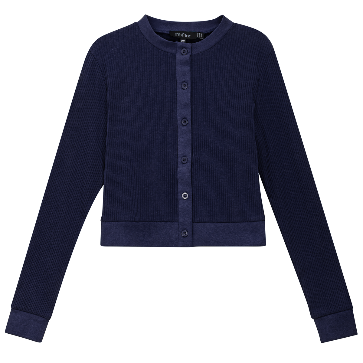 Maternity Ribbed Cropped Cardigan in Dark Denim by MiuMax