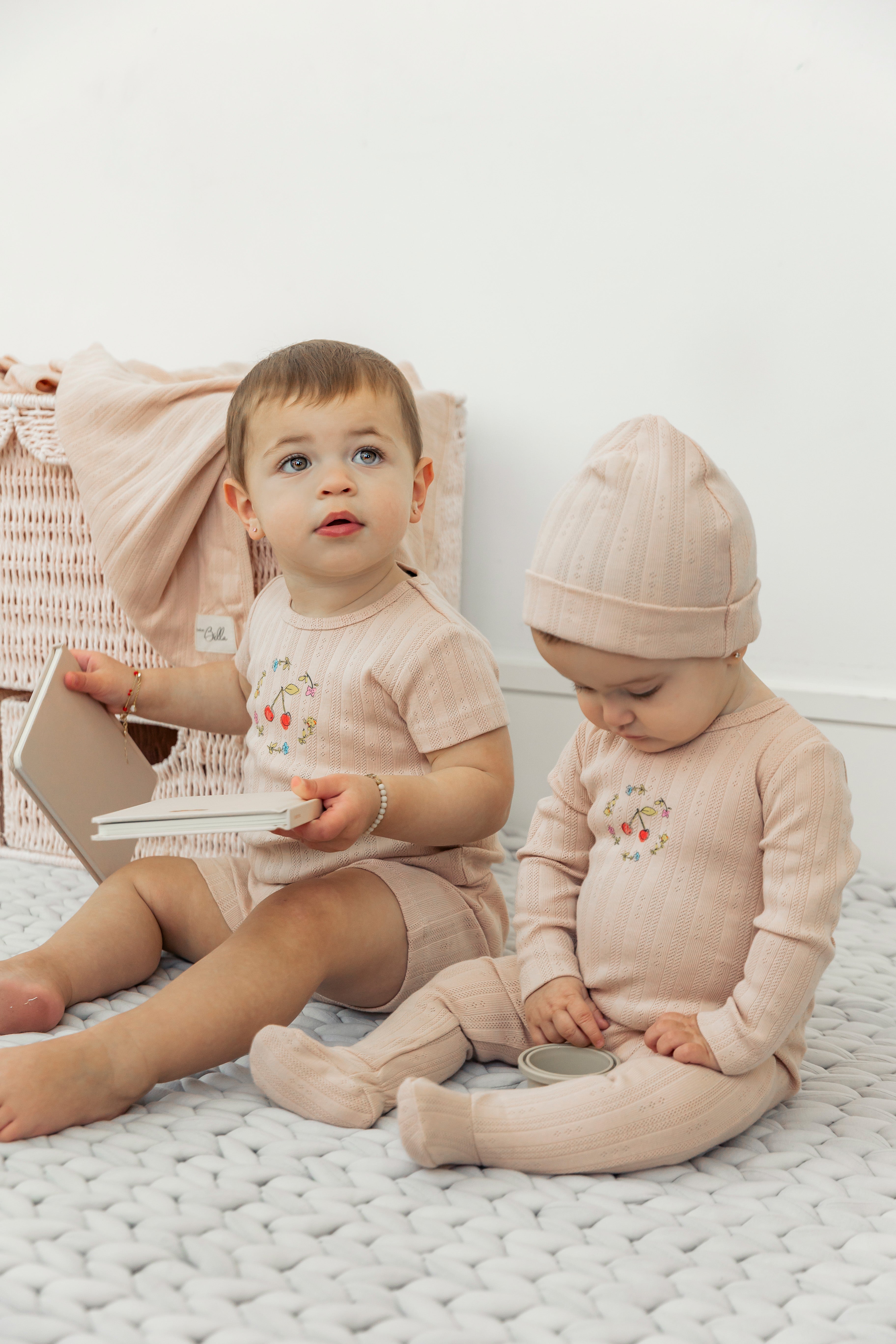 Pointelle Ribbed Blanket in White One Size by Bebe Bella