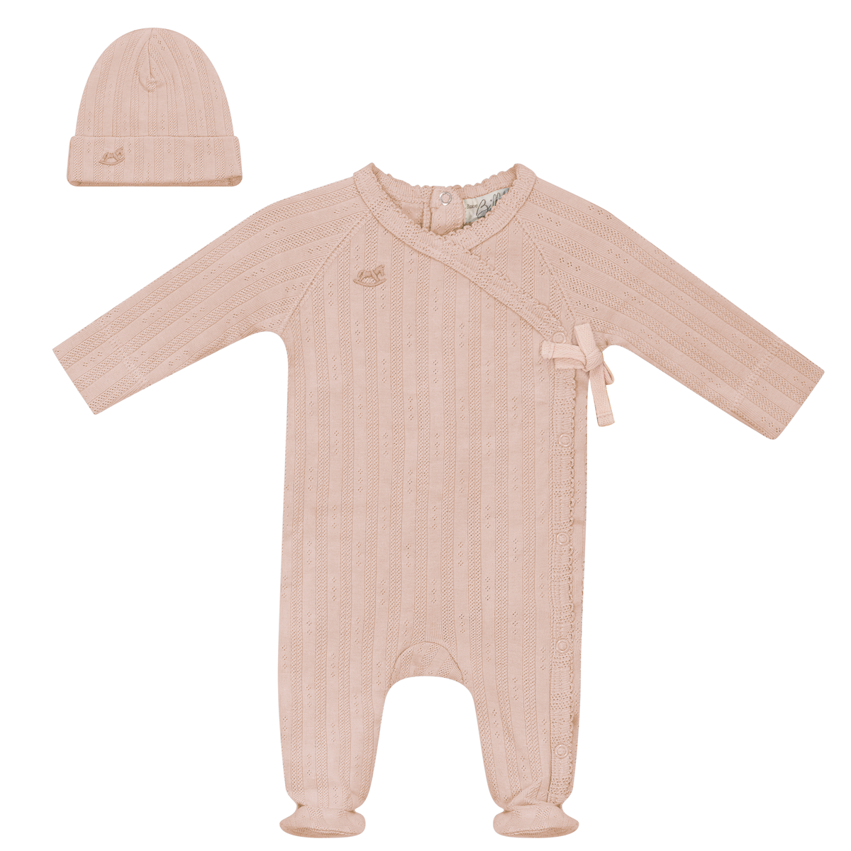 Pointelle Rib Wrap Onesie and Hat in Soft Pink by Bebe Bella