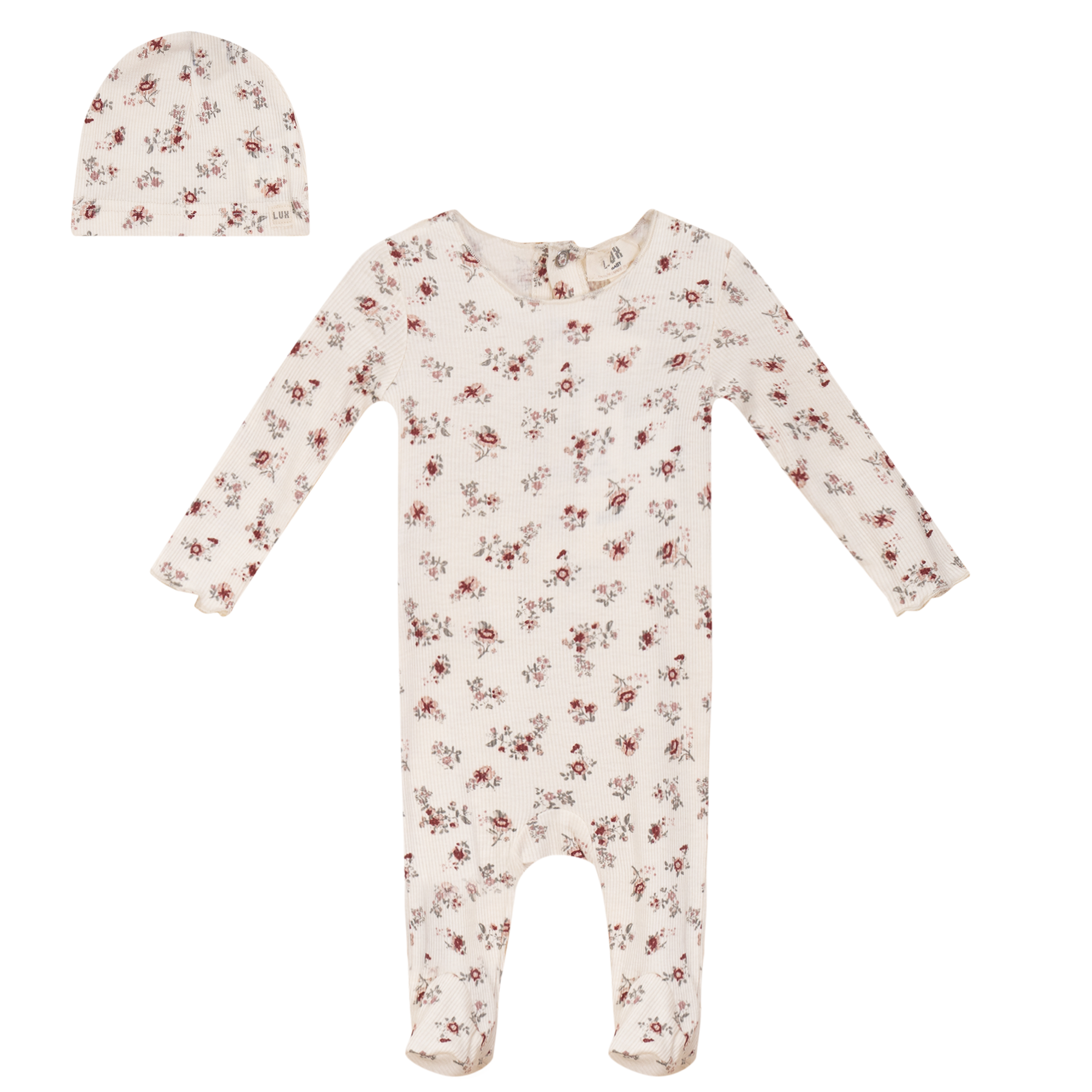 Floral Dream Onesie and Hat in Cream by Lux Baby