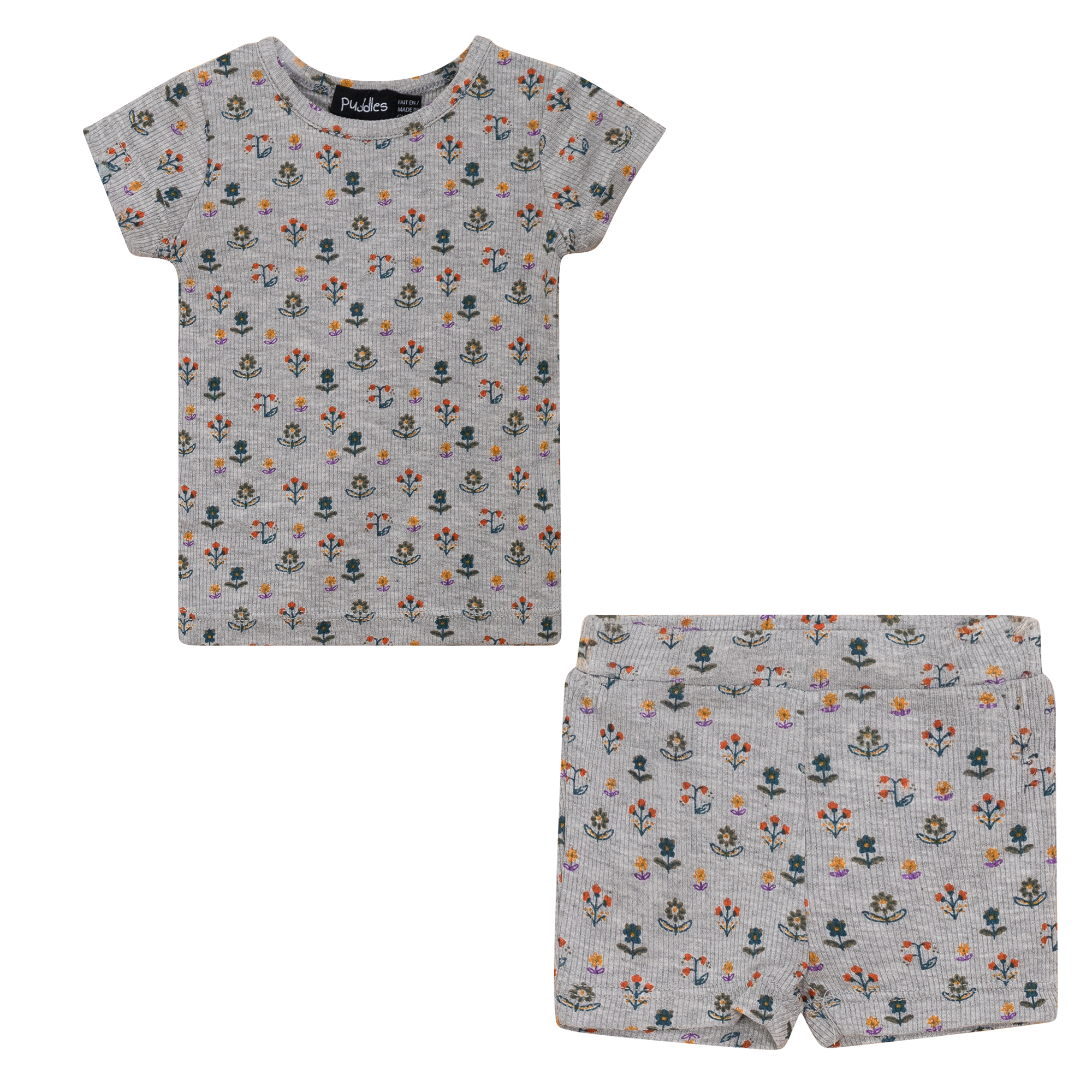 Floral Blossom Shorts Set in Grey Mix by Puddles