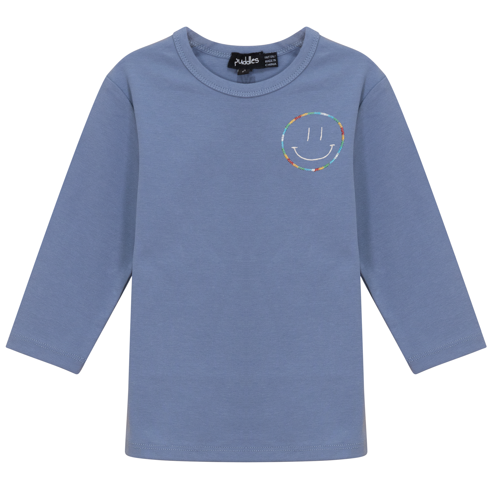 Smiley Embroidered Top in Denim by Puddles