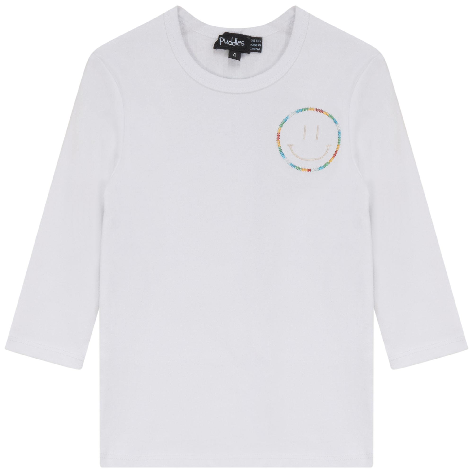Smiley Embroidered Top in White by Puddles