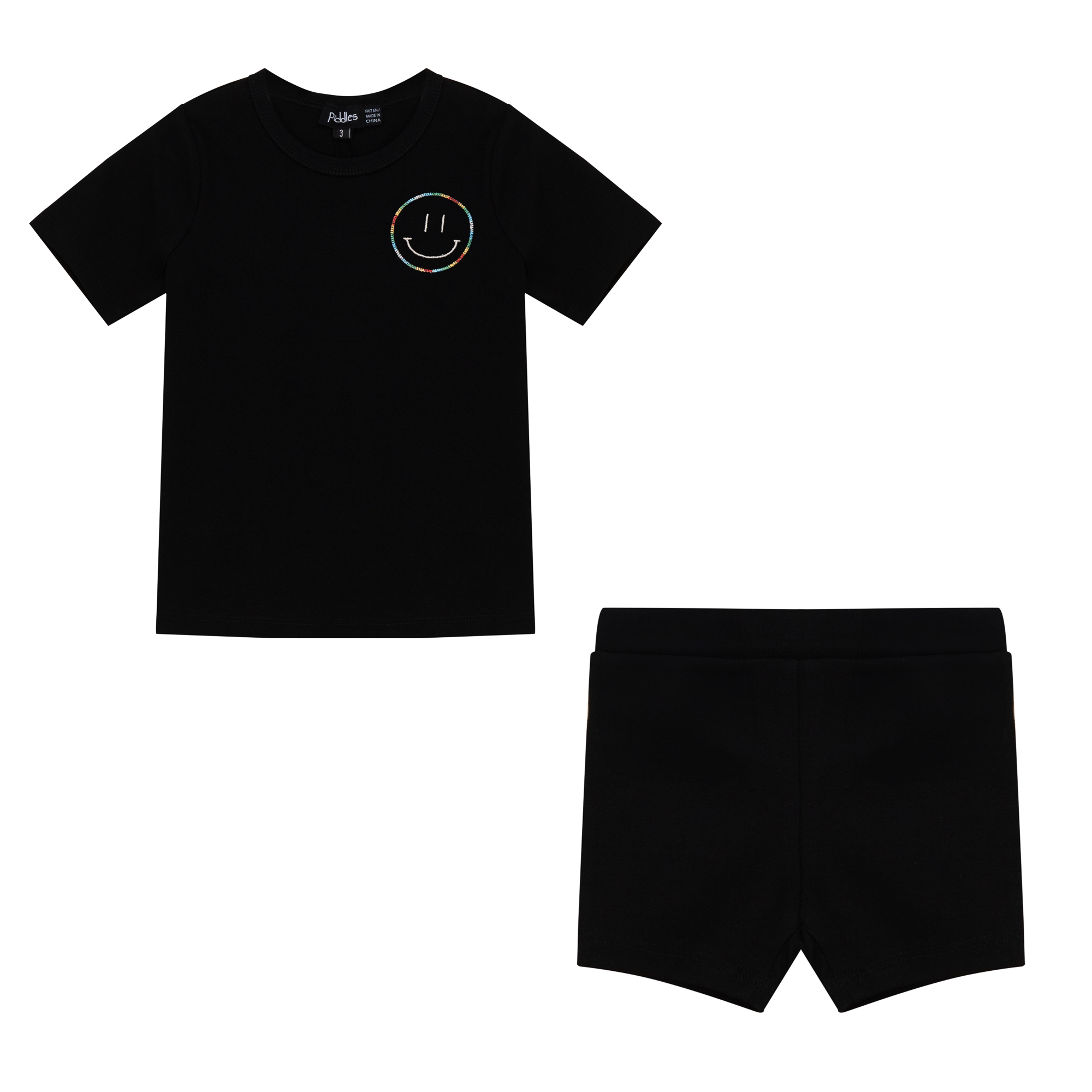 Smiley Embroidered Shorts Set in Black by Puddles