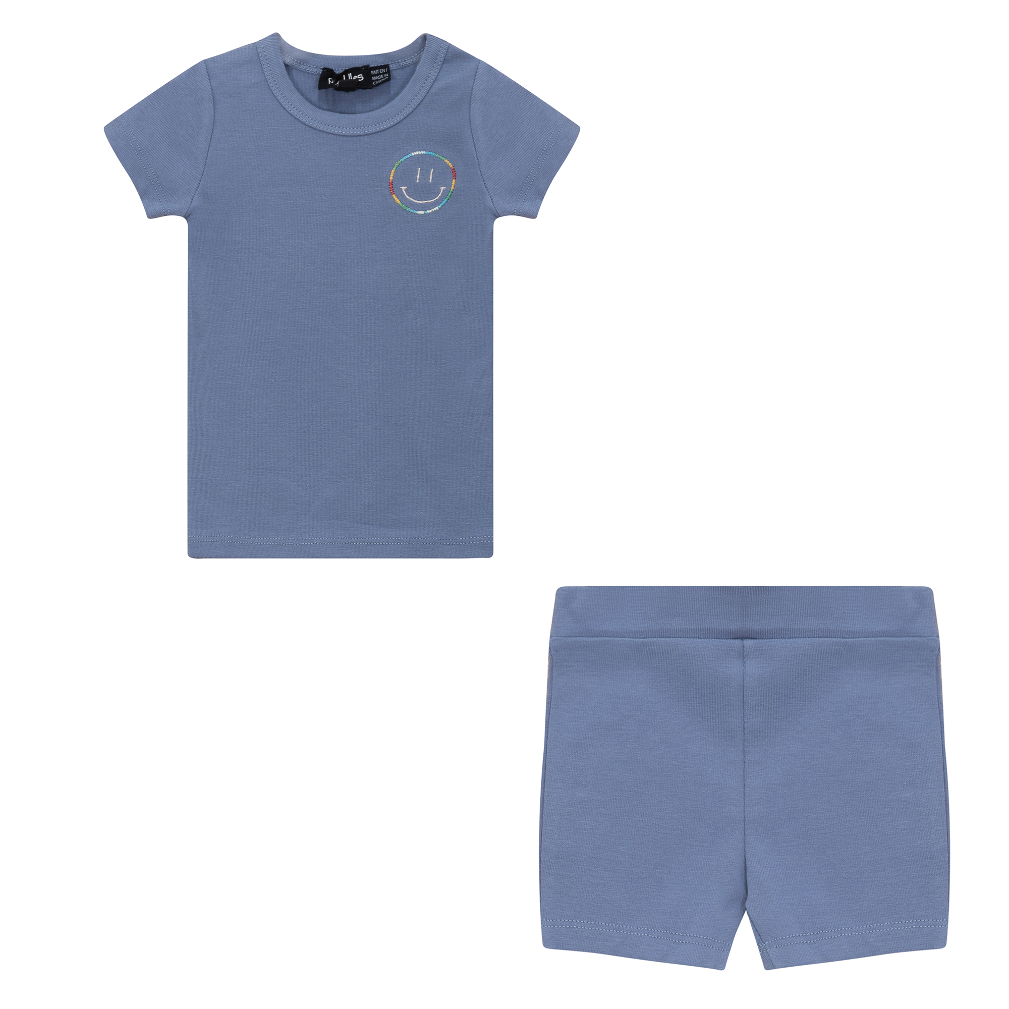 Smiley Embroidered Shorts Set in Denim by Puddles