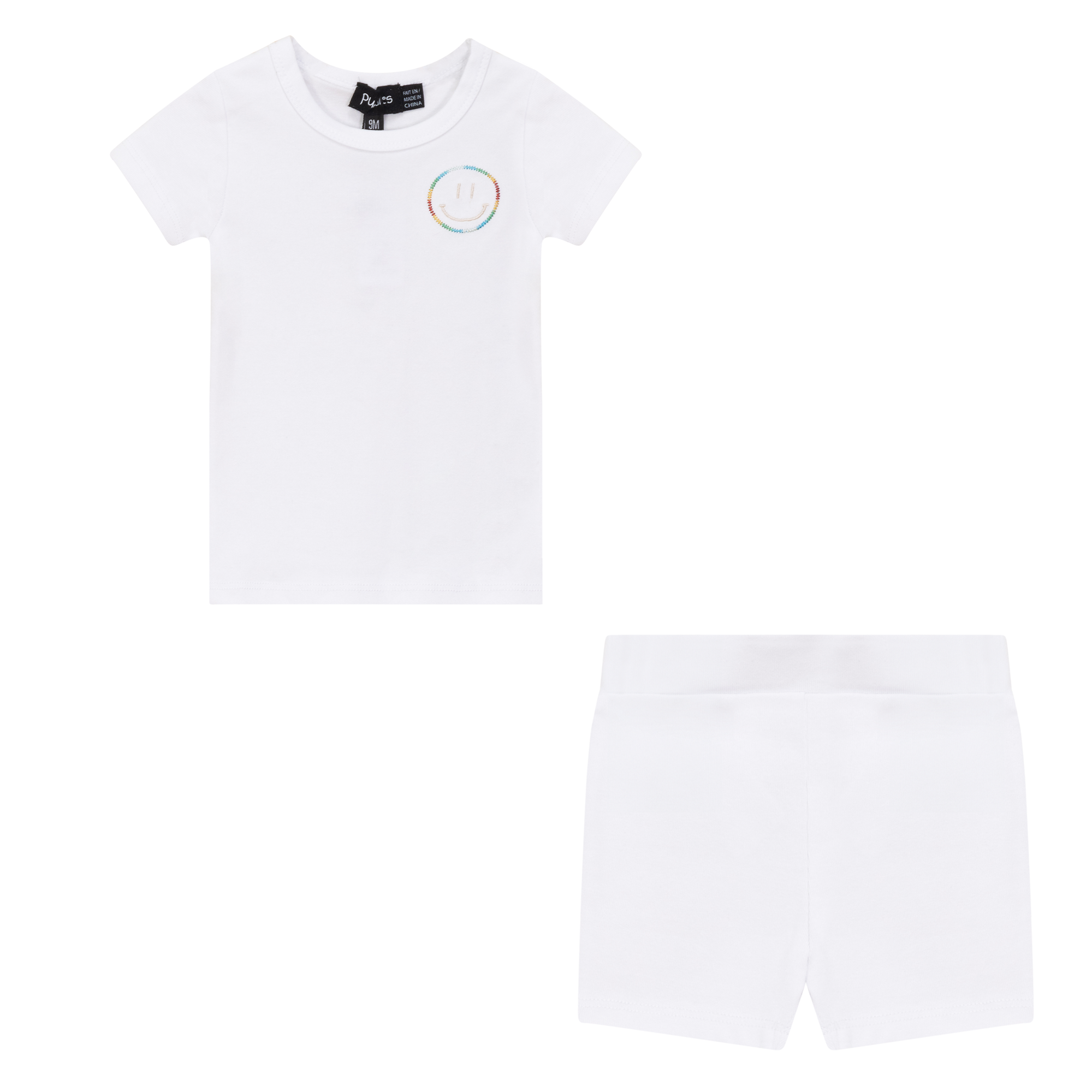 Smiley Embroidered Shorts Set in White by Puddles