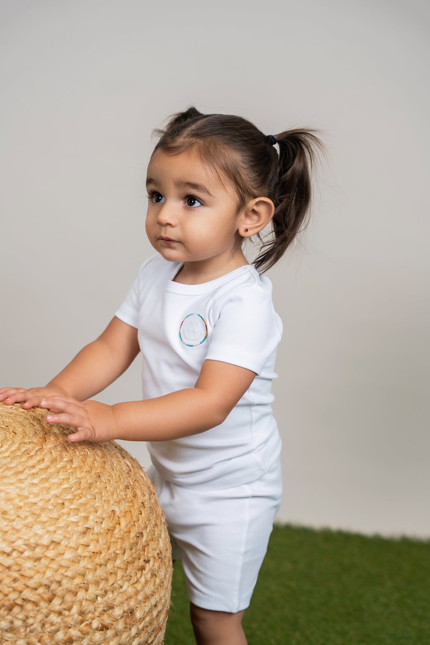 Smiley Embroidered Shorts Set in by Puddles