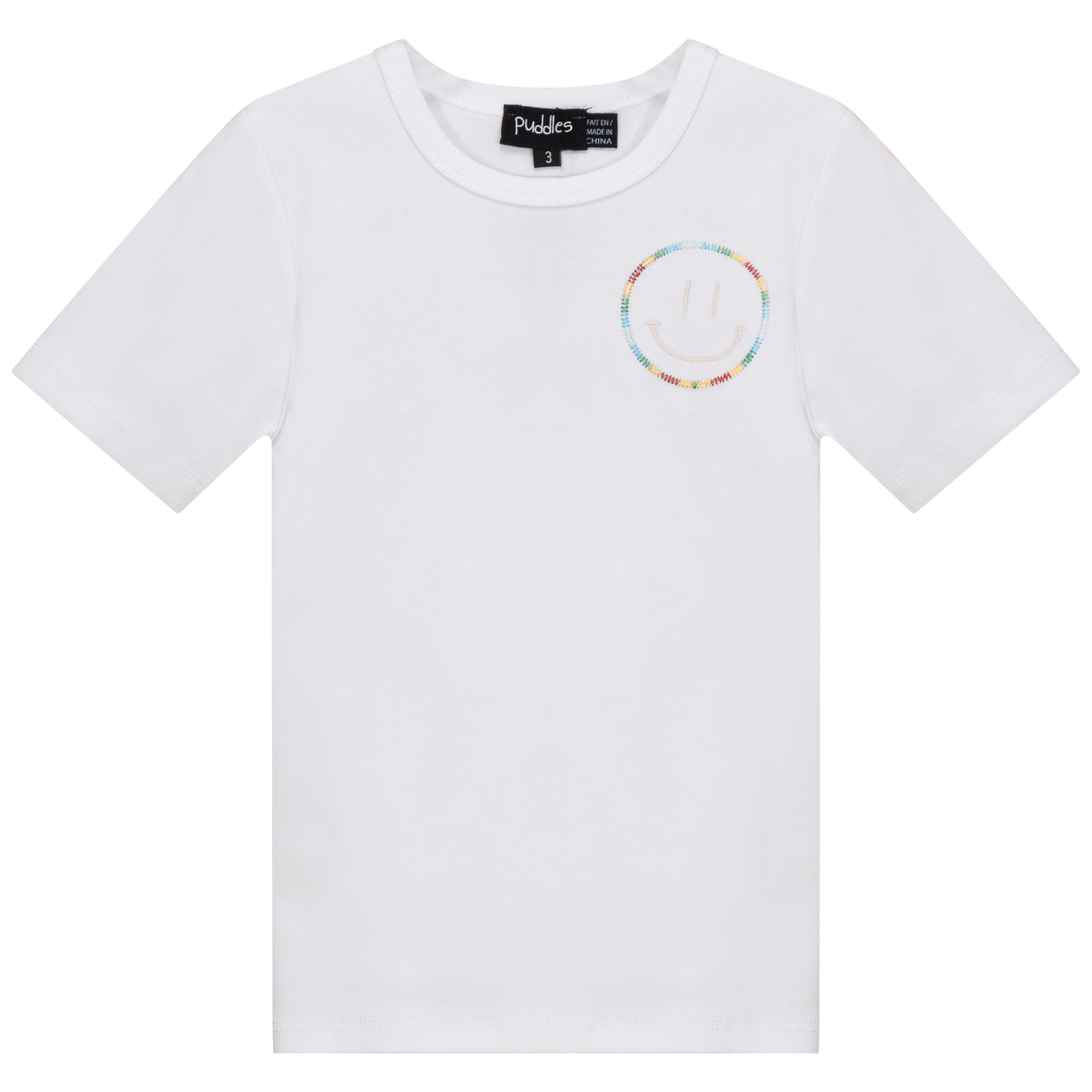 Smiley Embroidered T-Shirt in White by Puddles