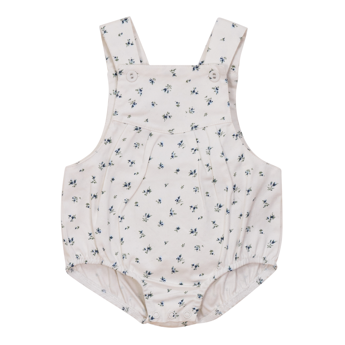 Floral Printed Denim Romper in Blue by Puddles