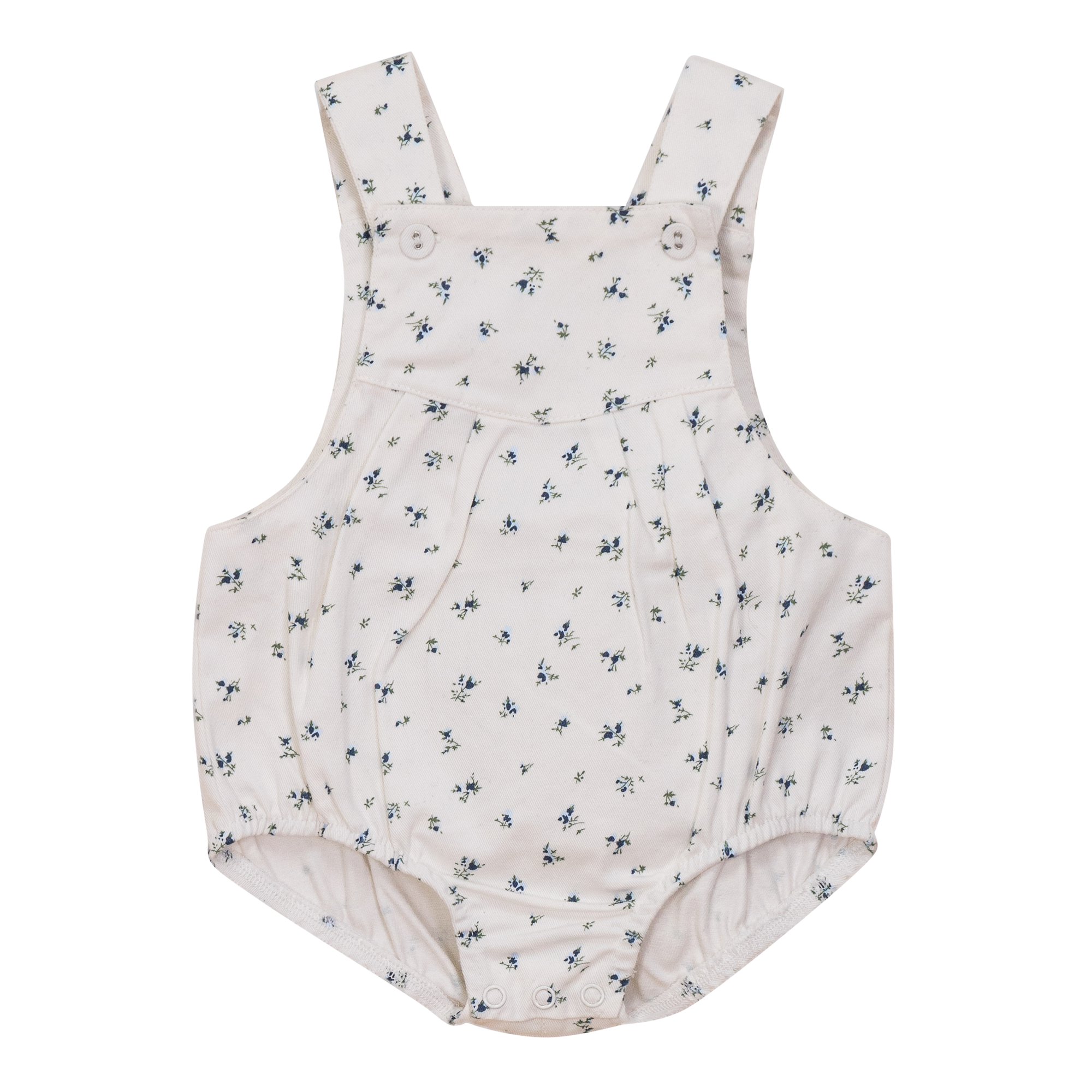 Floral Printed Denim Romper in Blue by Puddles