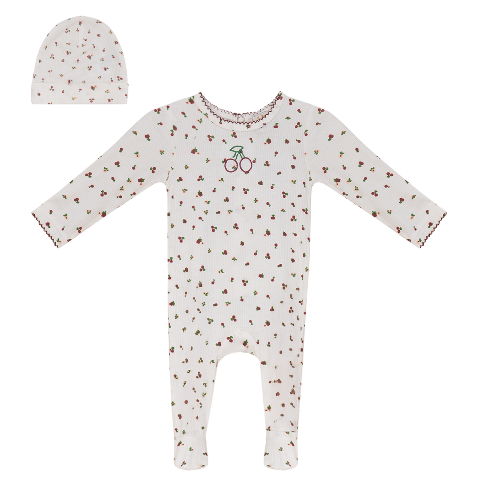 Cherry Print Onesie with Hat in White by Lux