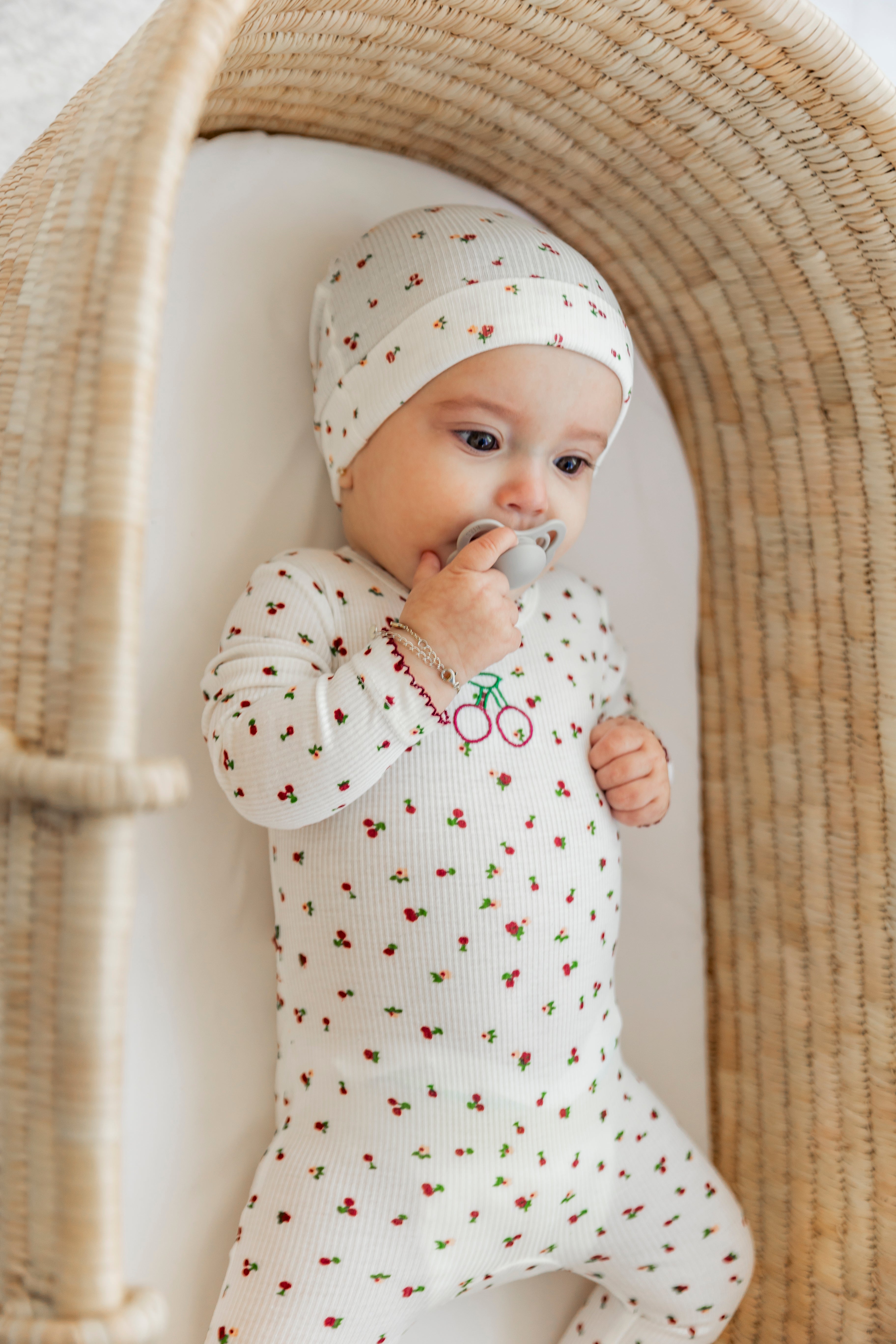 Cherry Print Onesie with Hat in by Lux