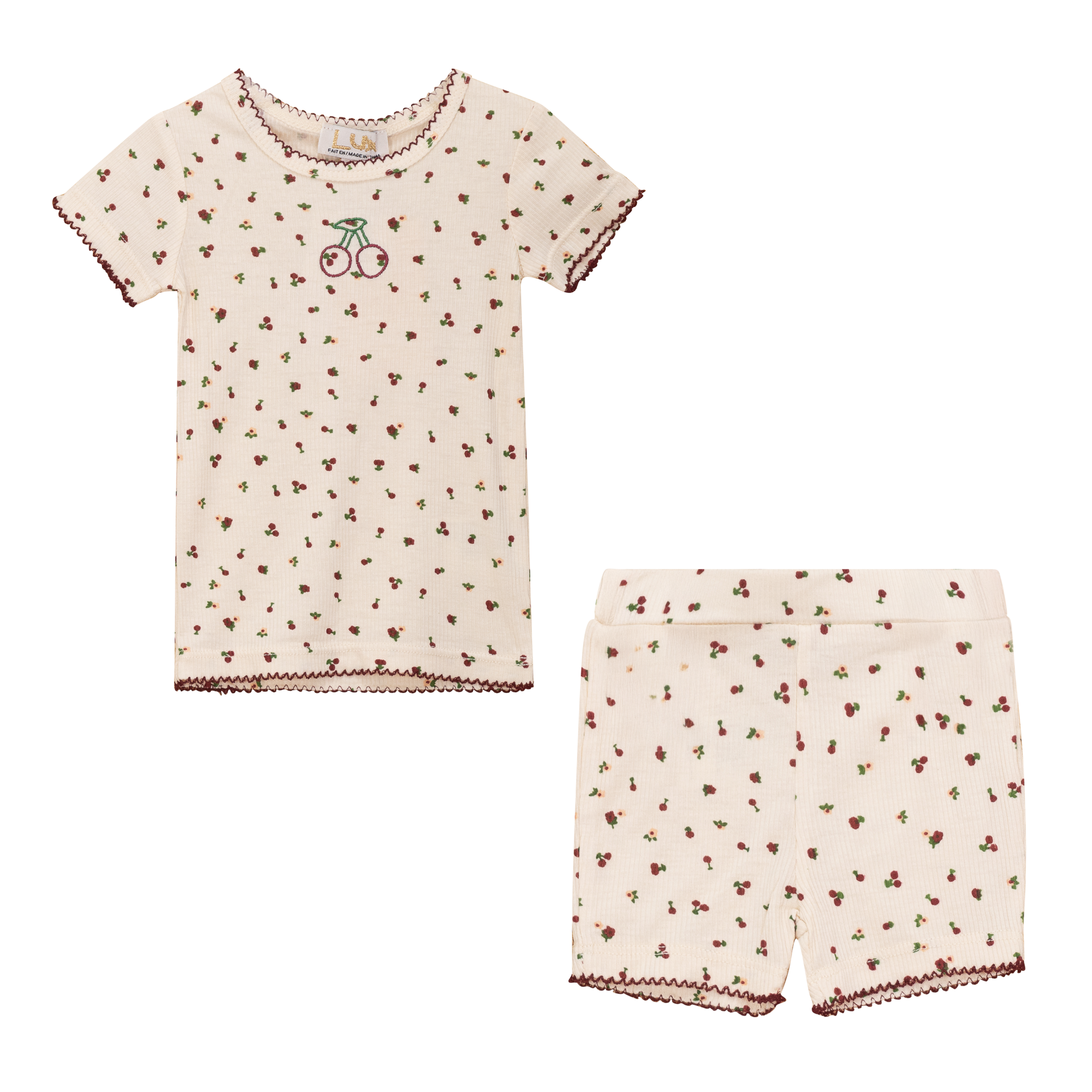 Cherry Print Shorts Set in Beige by Lux