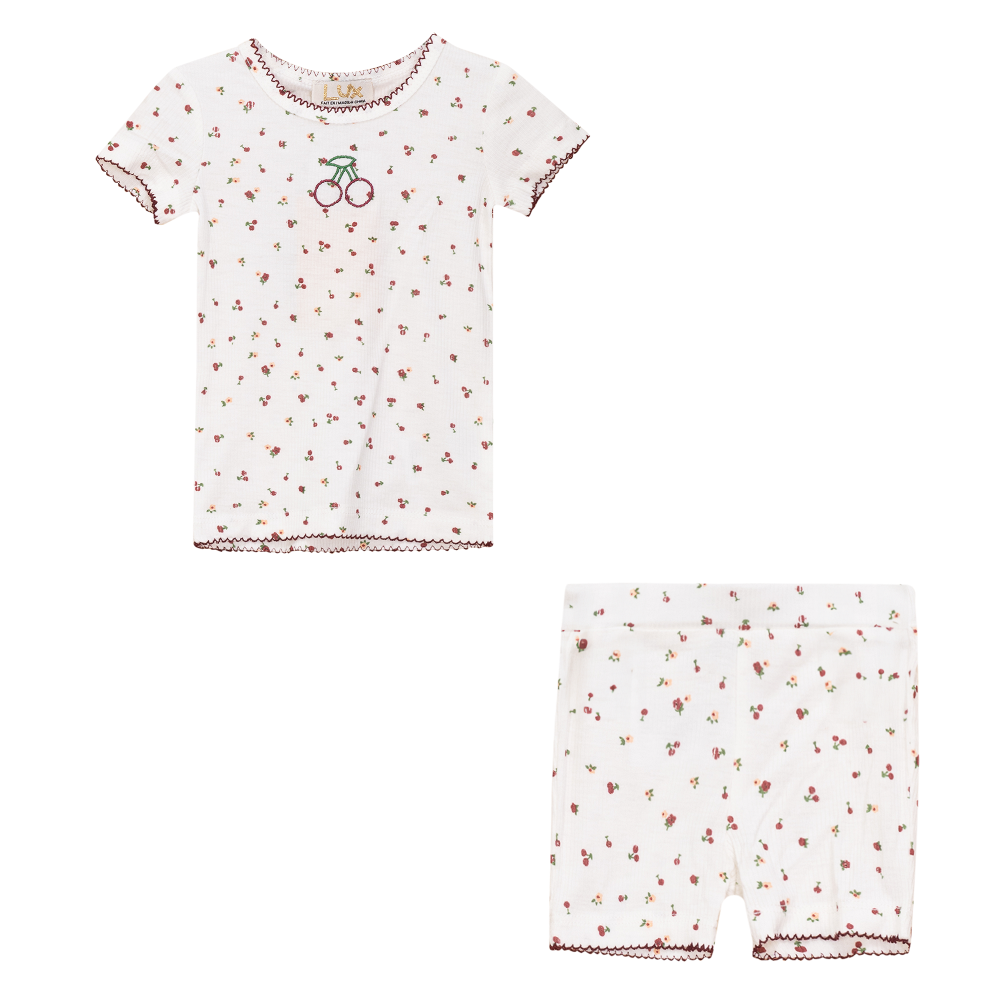 Cherry Print Shorts Set in White by Lux