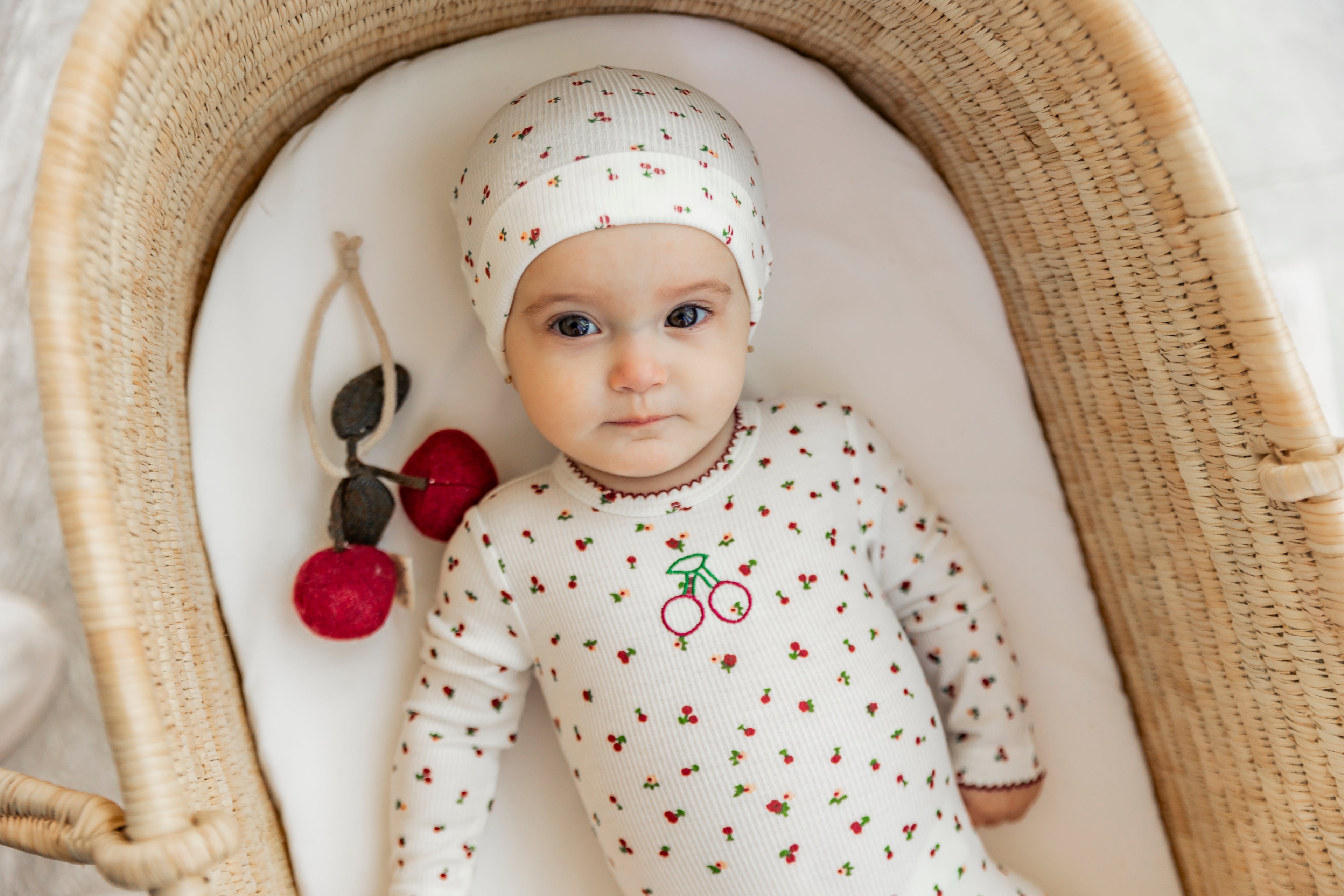 Cherry Print Onesie with Hat in by Lux
