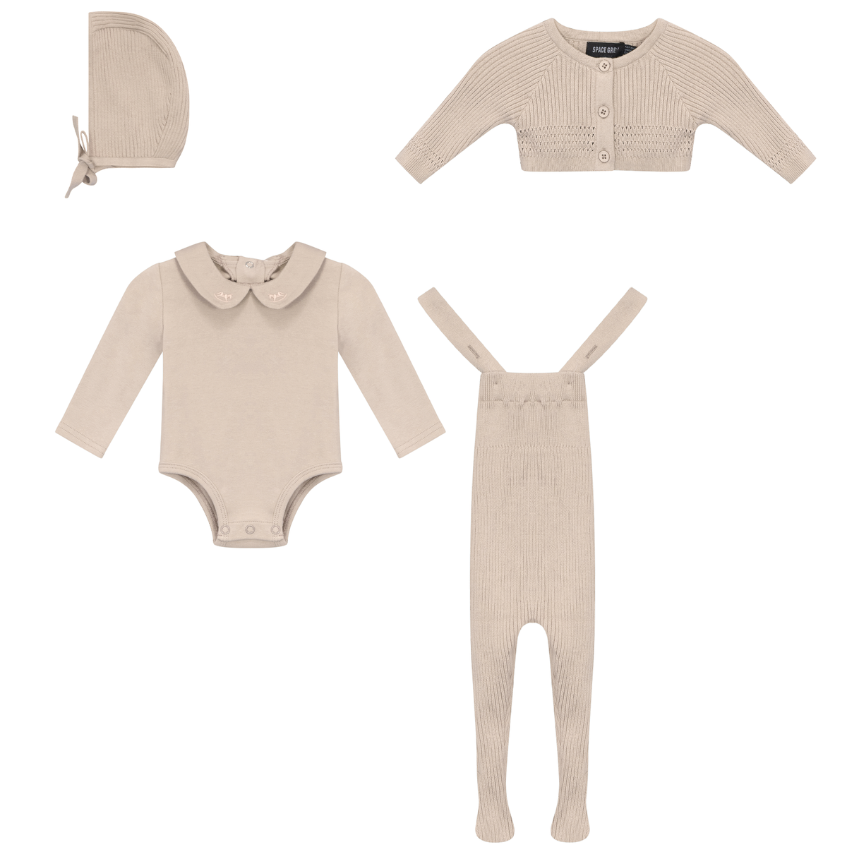 Knitted Overall and Cardigan Set in Dark Almond by Space Grey