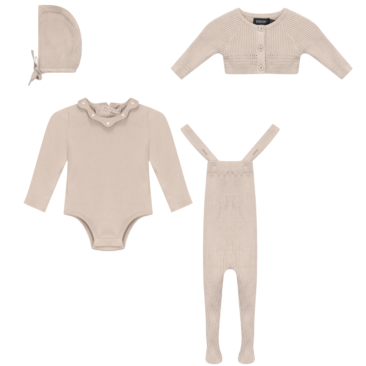 Knitted Overall and Cardigan Set in Dark Almond by Space Grey