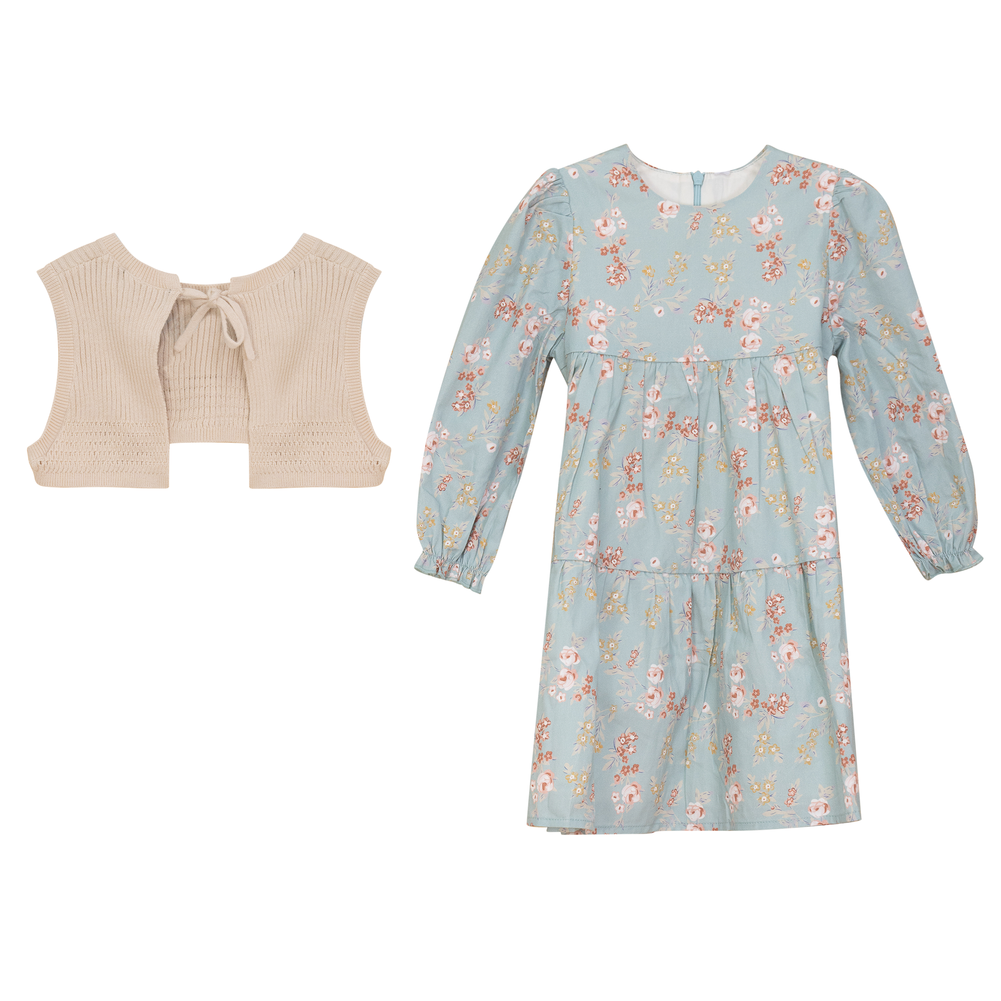 Floral Print Dress with Vest in Seabrook by Space Grey