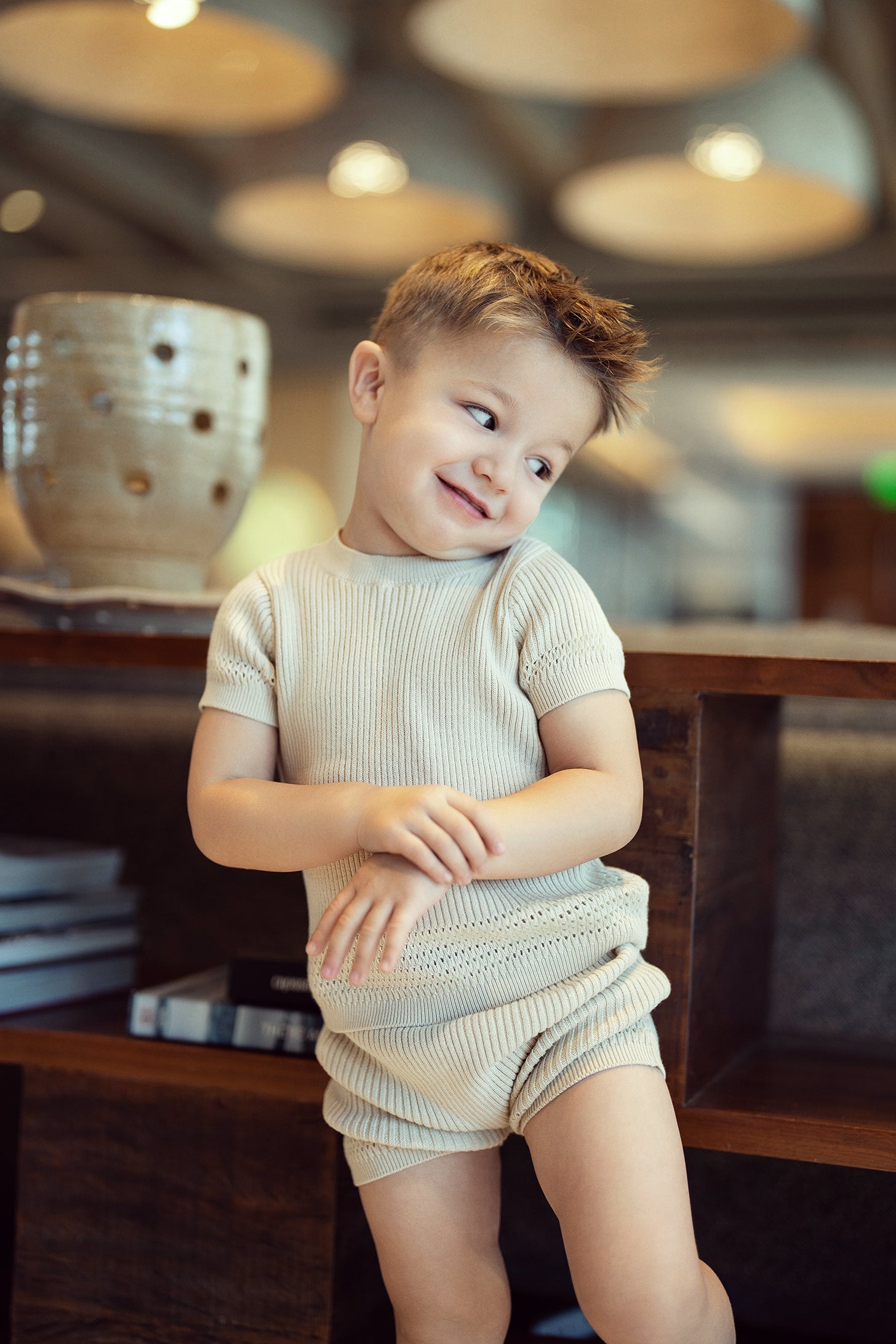 Rib Knit Shorts Set in by Space Grey