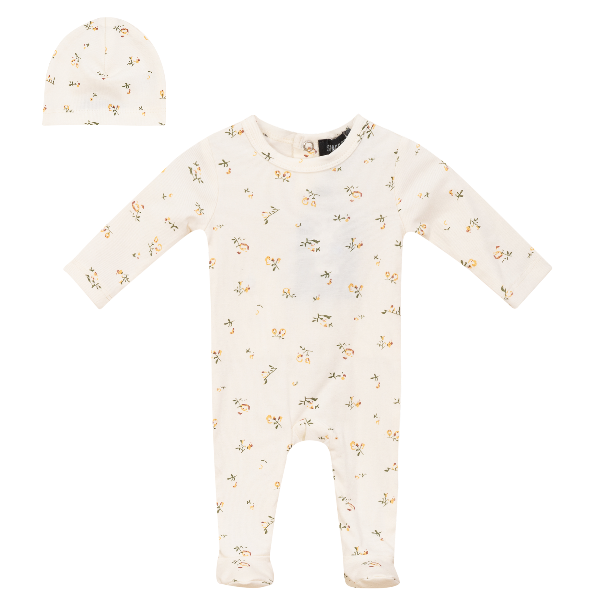Floral Printed Onesie and Hat in Off White by Space Grey