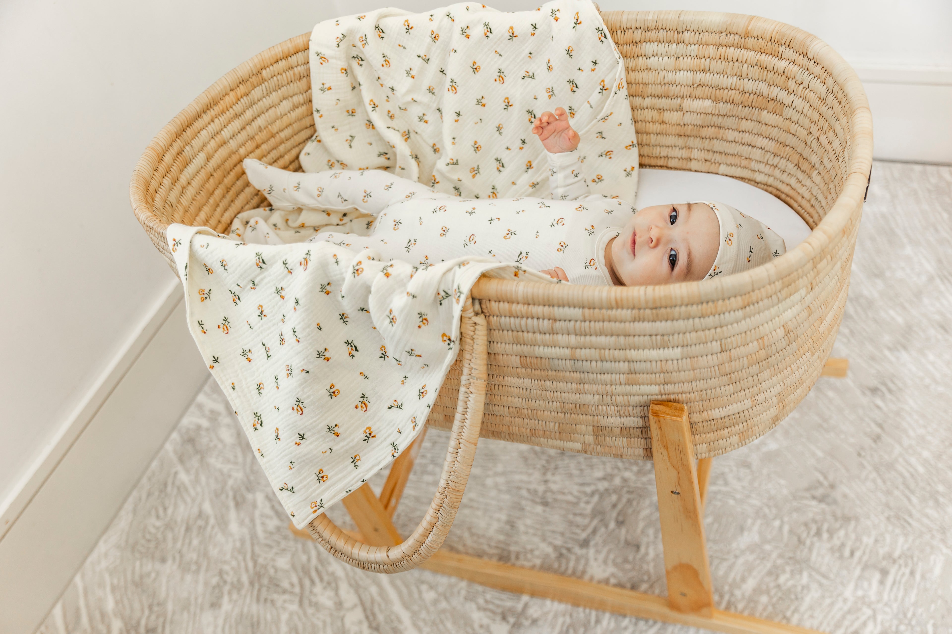 Floral Gauze Swaddle in by Space Grey