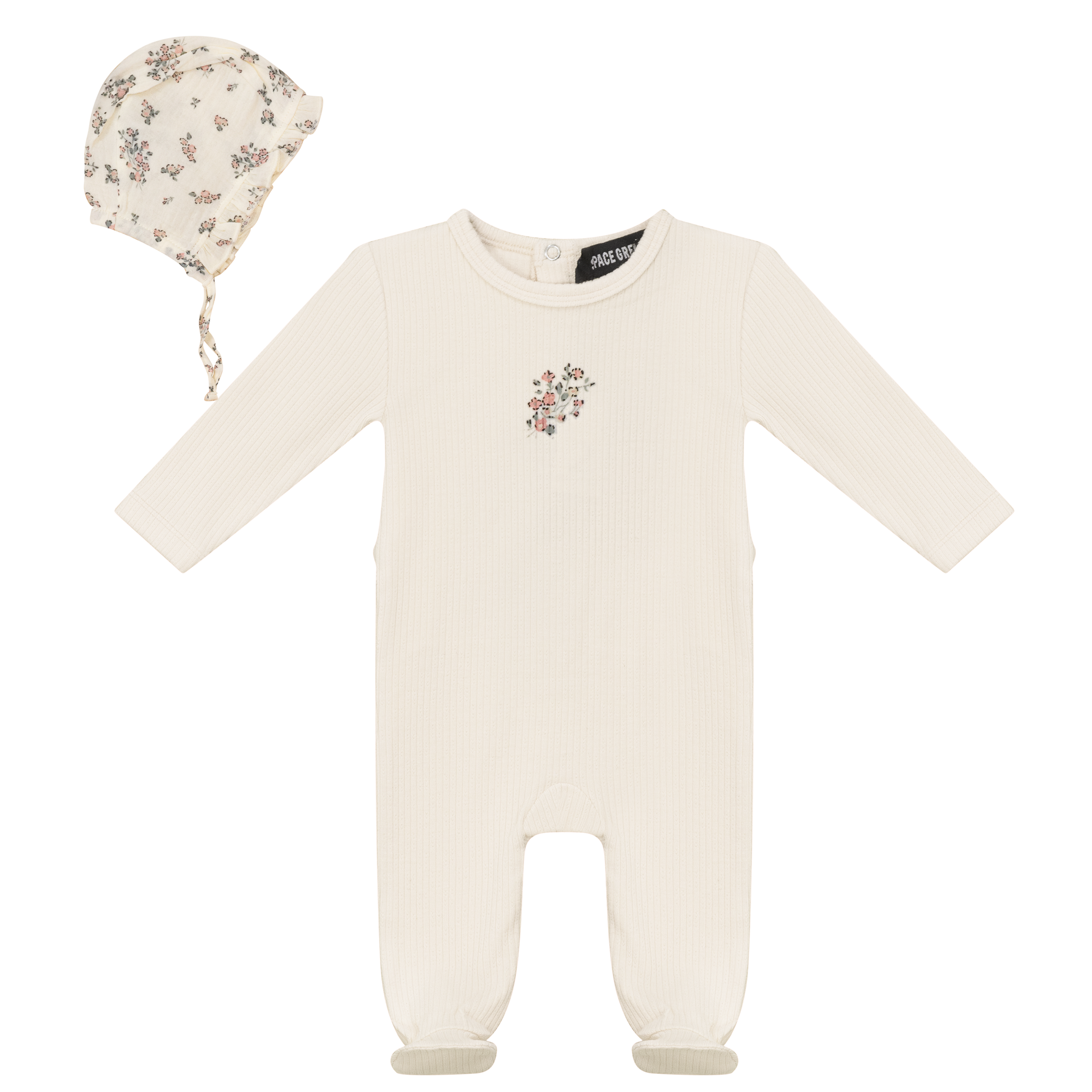 Pointelle Rib Onesie and Bonnet in Cream by Space Grey