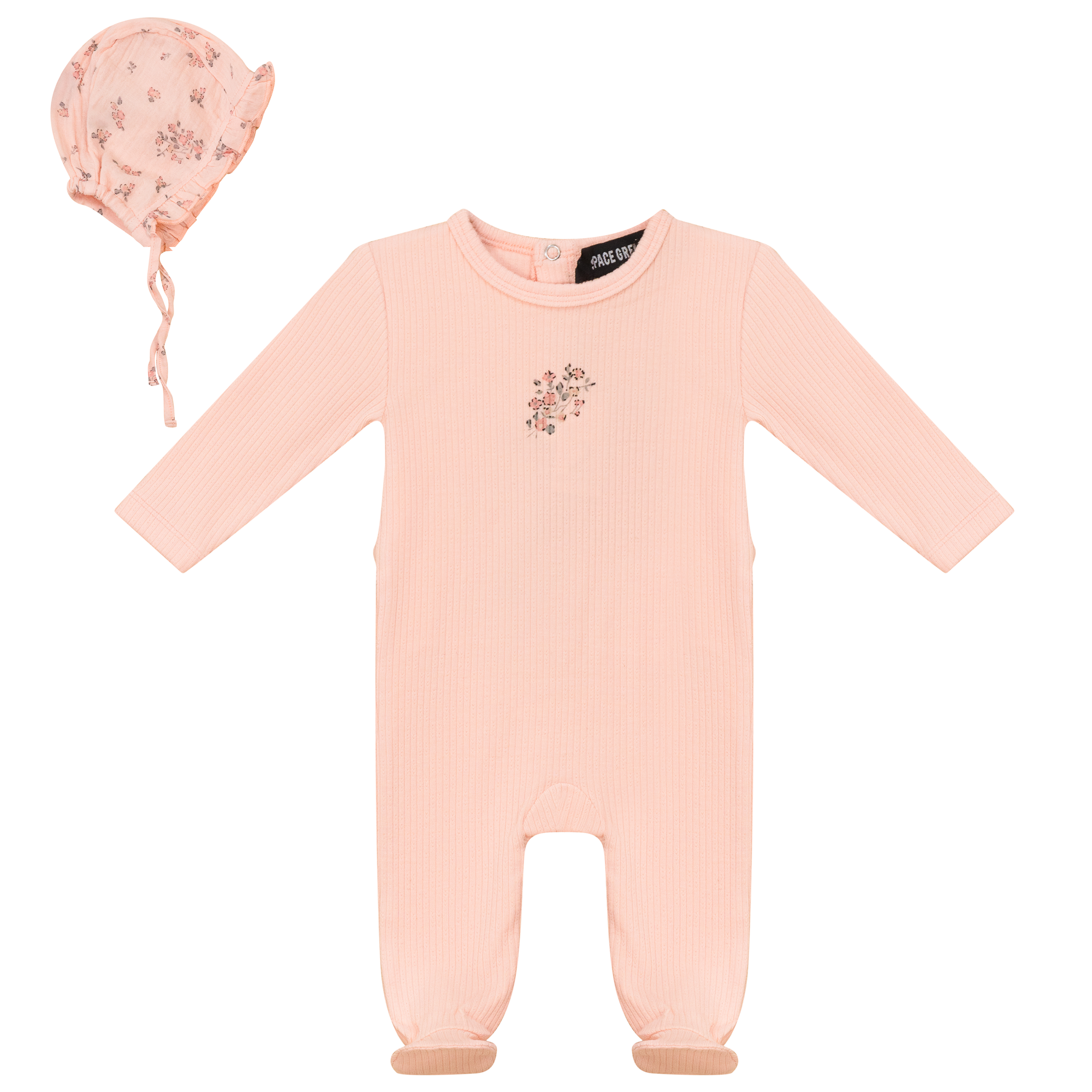 Pointelle Rib Onesie and Bonnet in Pink by Space Grey