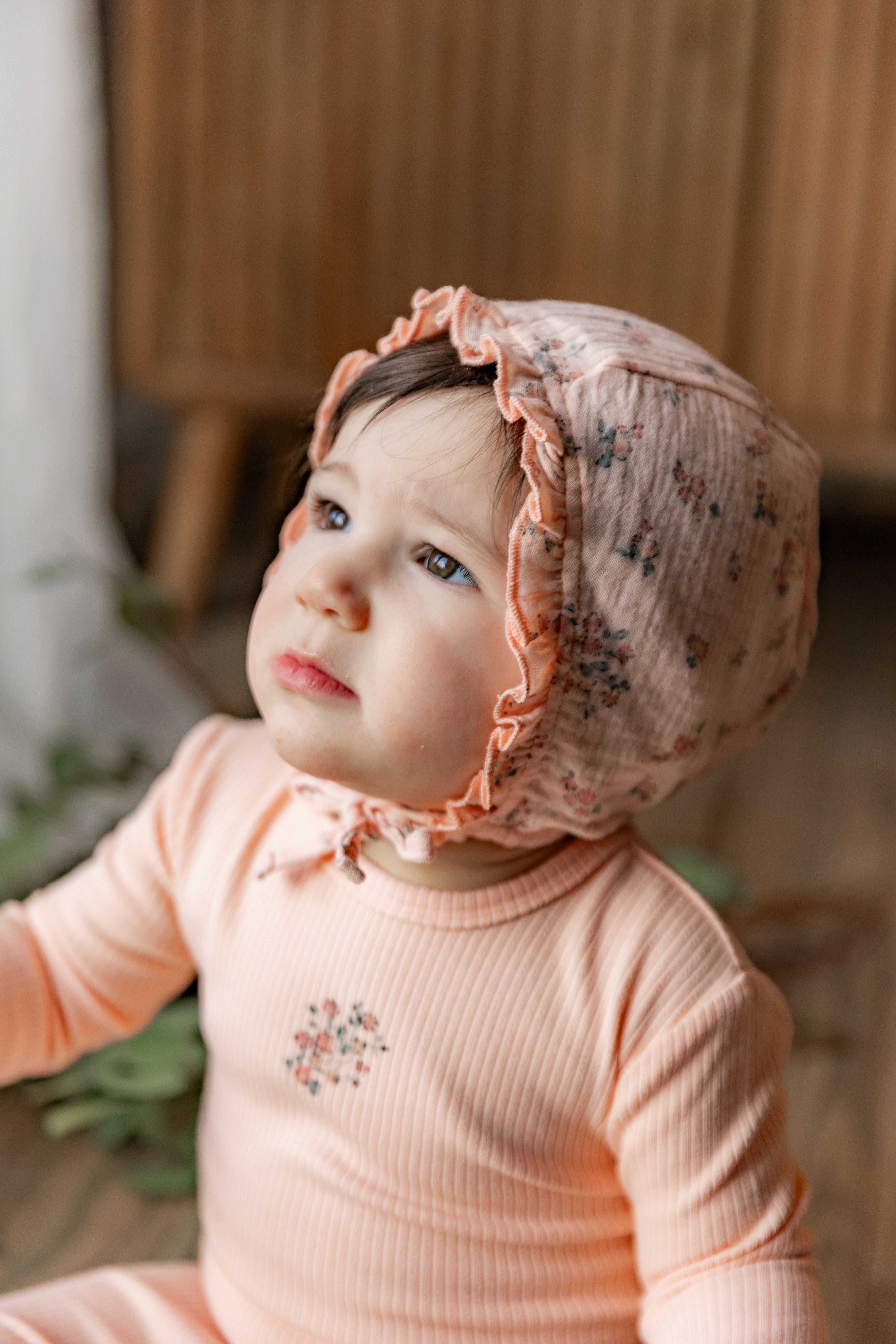 Pointelle Rib Onesie and Bonnet in by Space Grey