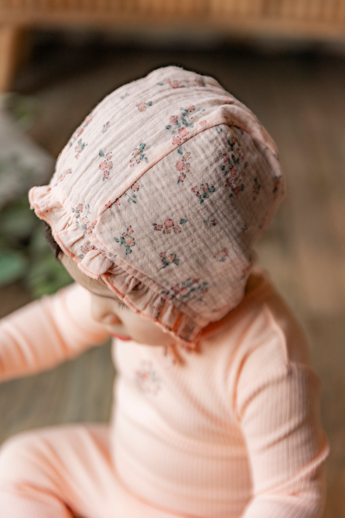 Pointelle Rib Onesie and Bonnet in by Space Grey