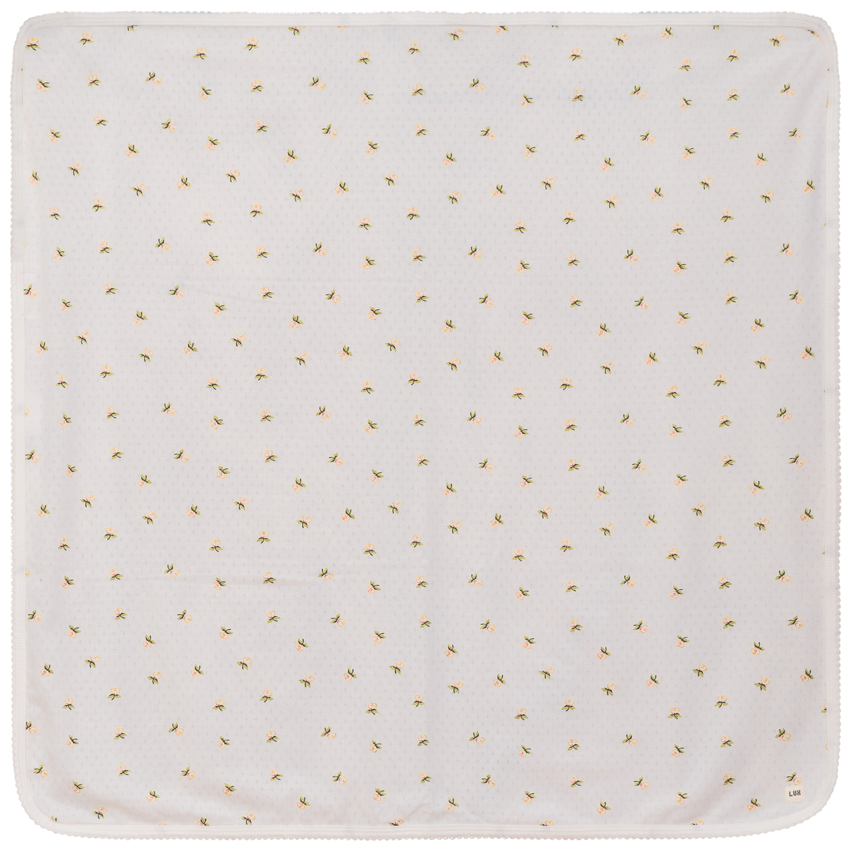 Floral Print Pointelle Blanket in Off White One Size by Lux