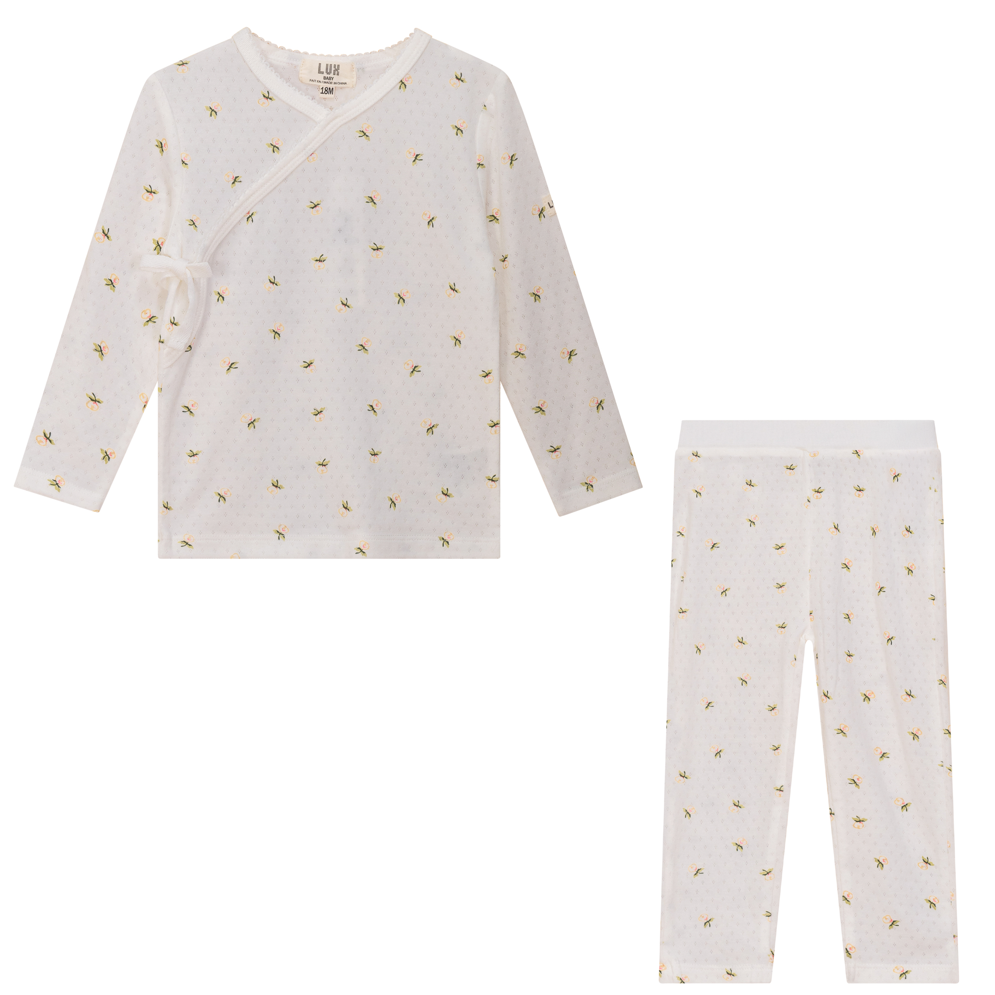 Floral Print Pointelle 2Pc Set in Off White by Lux