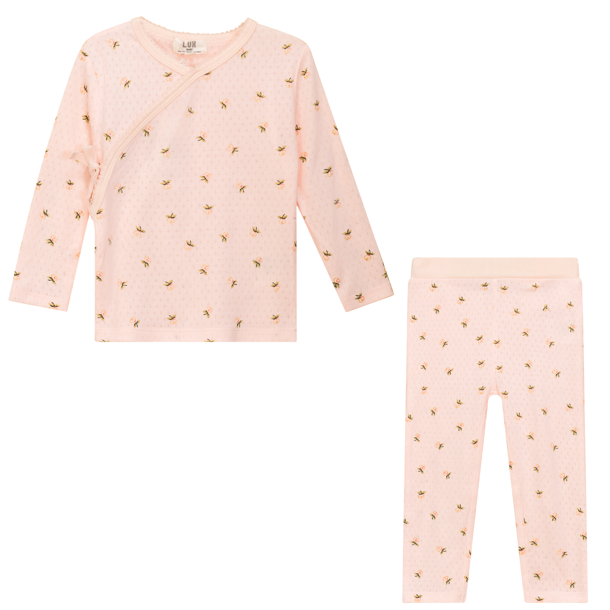 Floral Print Pointelle 2Pc Set in Pink by Lux