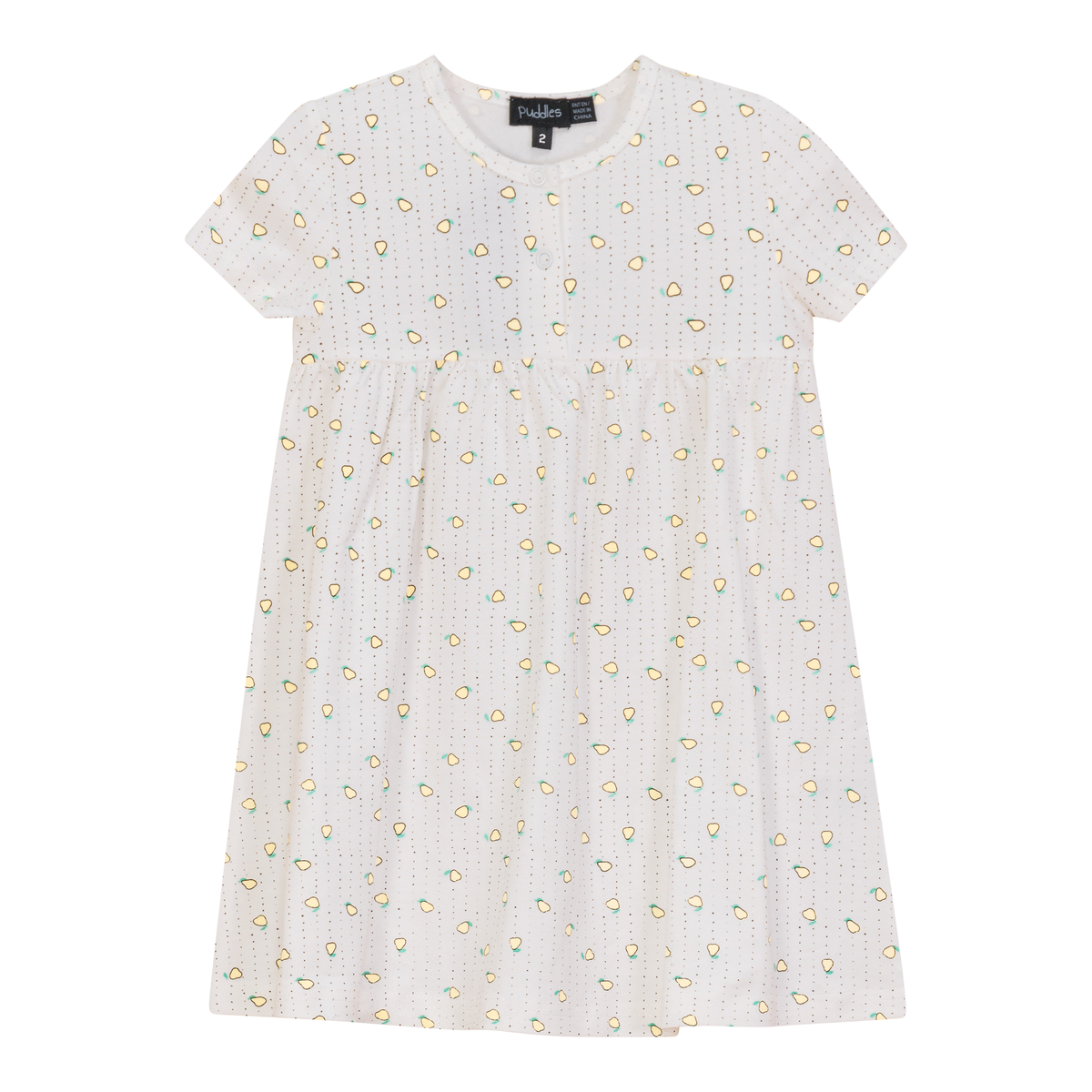 Strawberry and Pear Printed Dress in Off white Yellow by Puddles