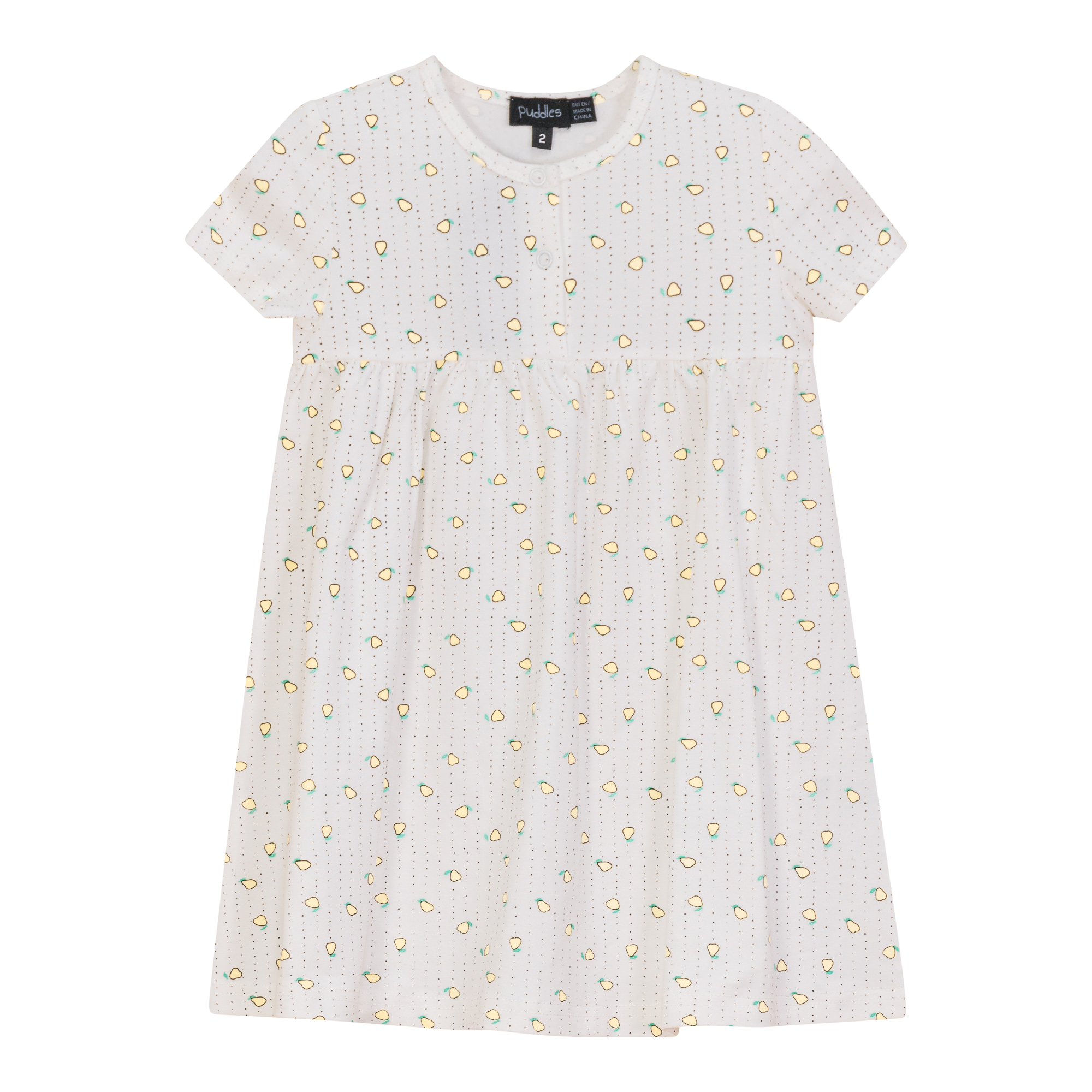 Strawberry and Pear Printed Dress in Off white Yellow by Puddles