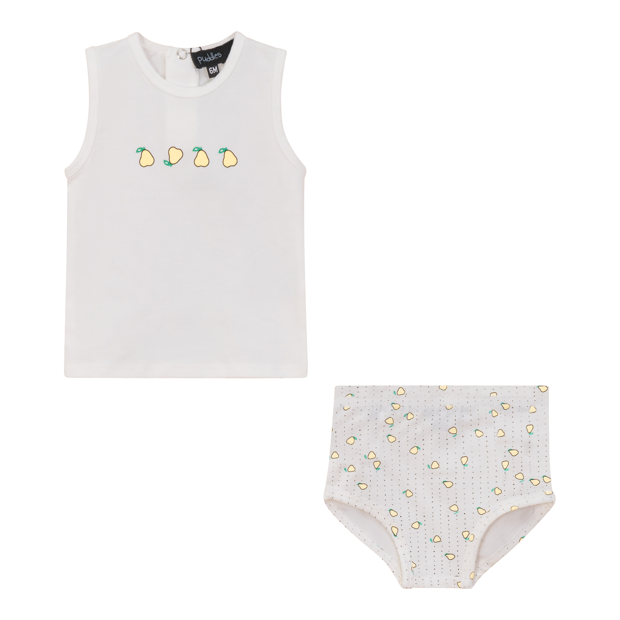 Strawberry and Pear Printed 2pc Set in Off white Yellow by Puddles