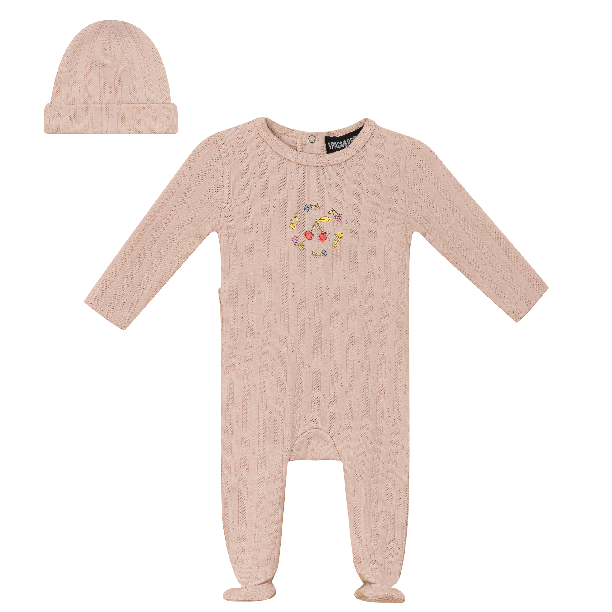 Pointelle Ribbed Onesie and Hat in Soft Pink by Space Grey