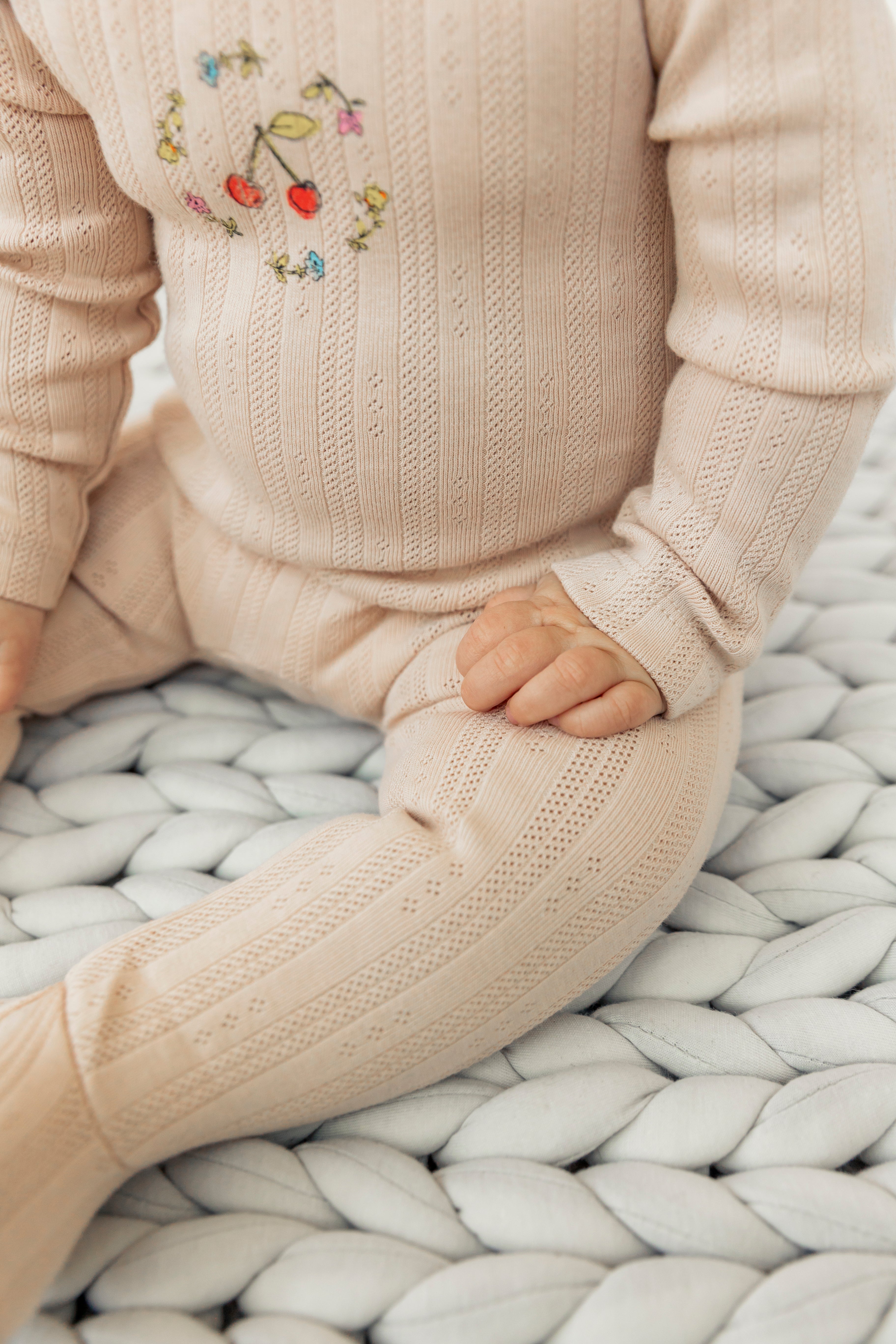 Pointelle Ribbed Onesie and Hat in by Space Grey
