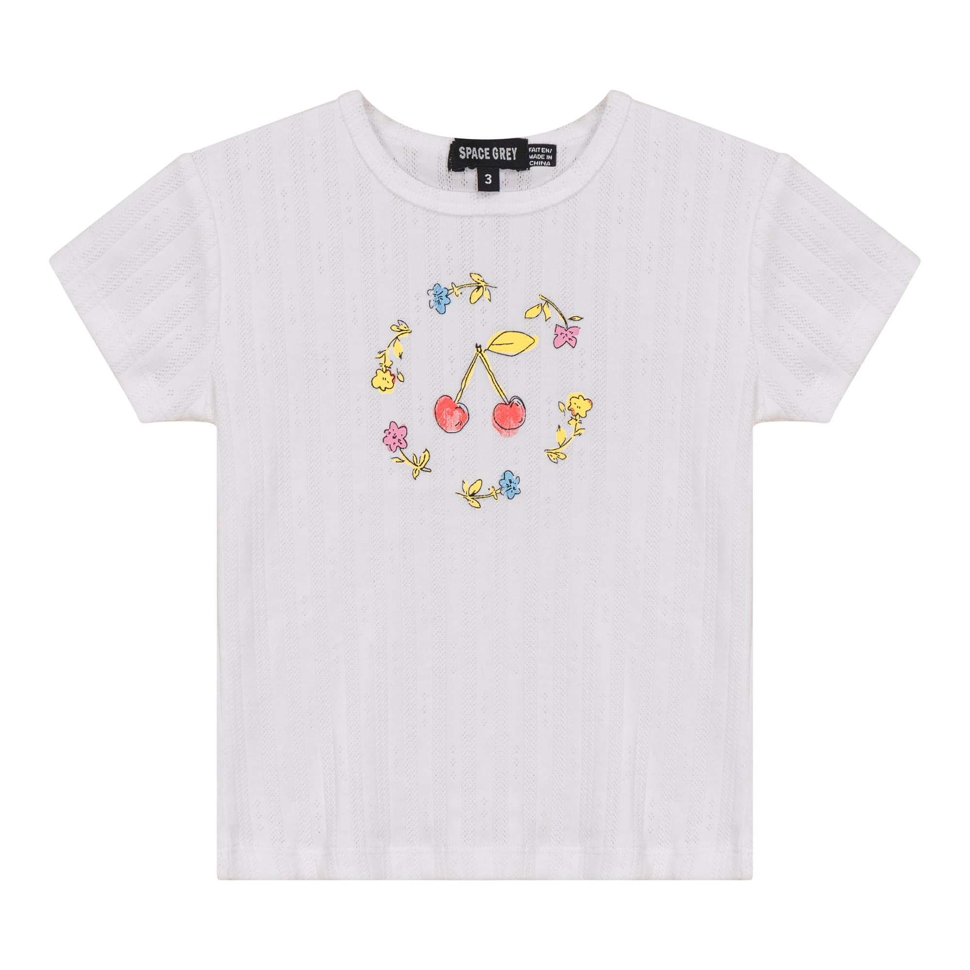 Pointelle Ribbed T-Shirt in White by Space Grey