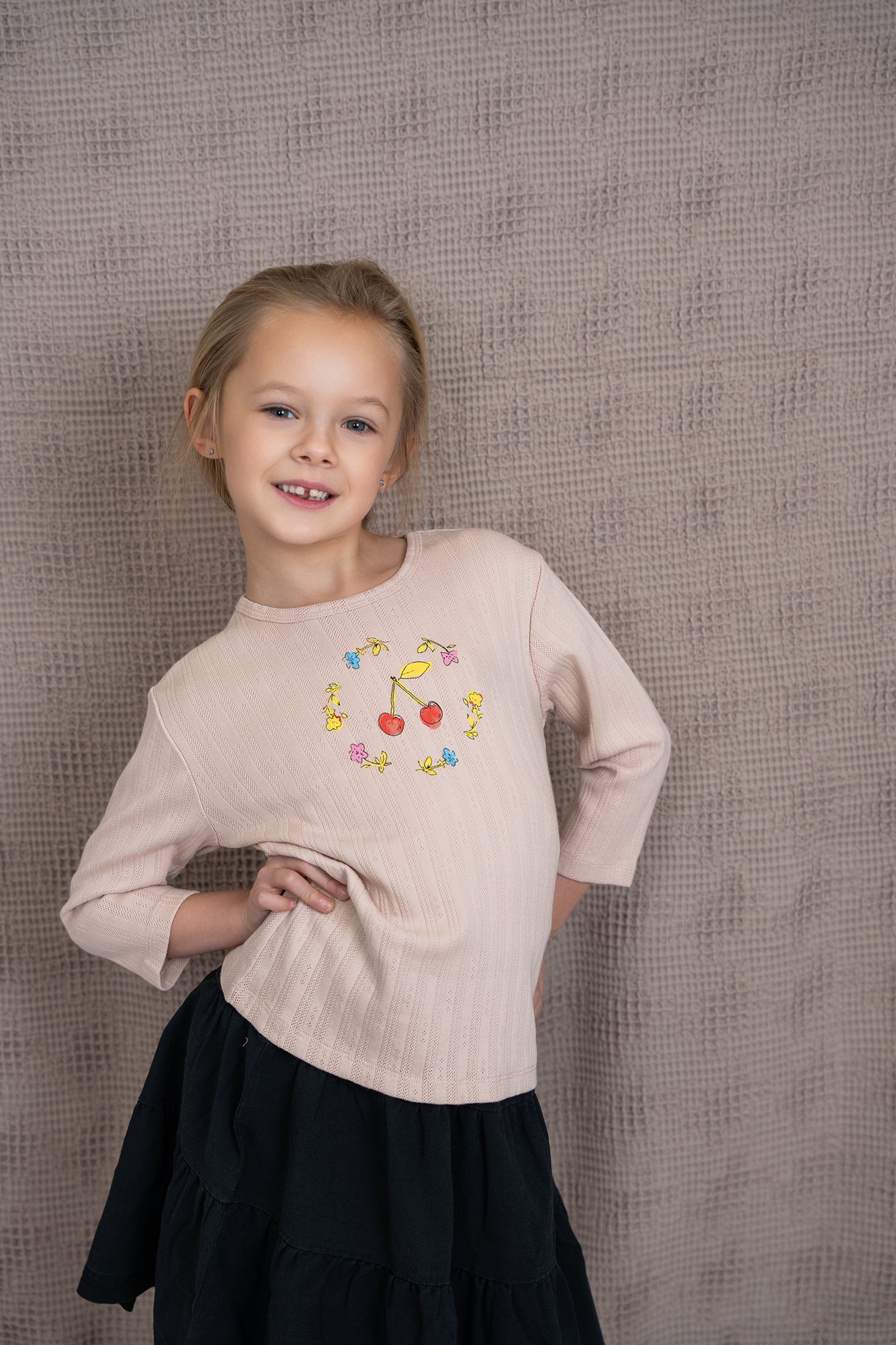 Pointelle Ribbed T-Shirt in by Space Grey