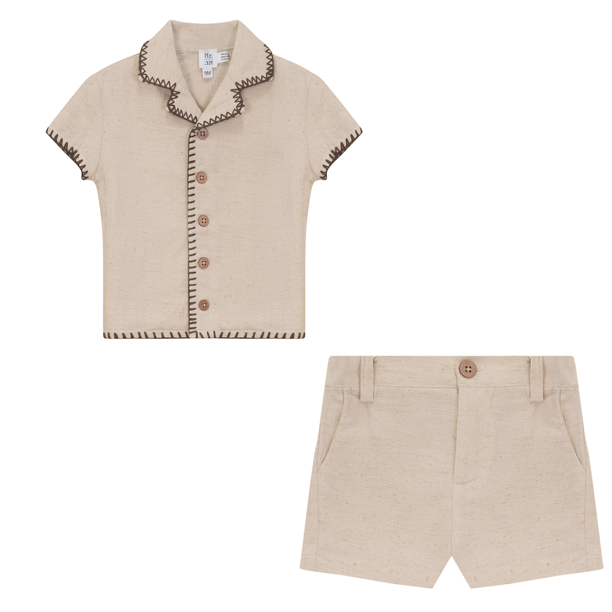 Twill Woven Shorts Set in Beige by Mr. Mr.