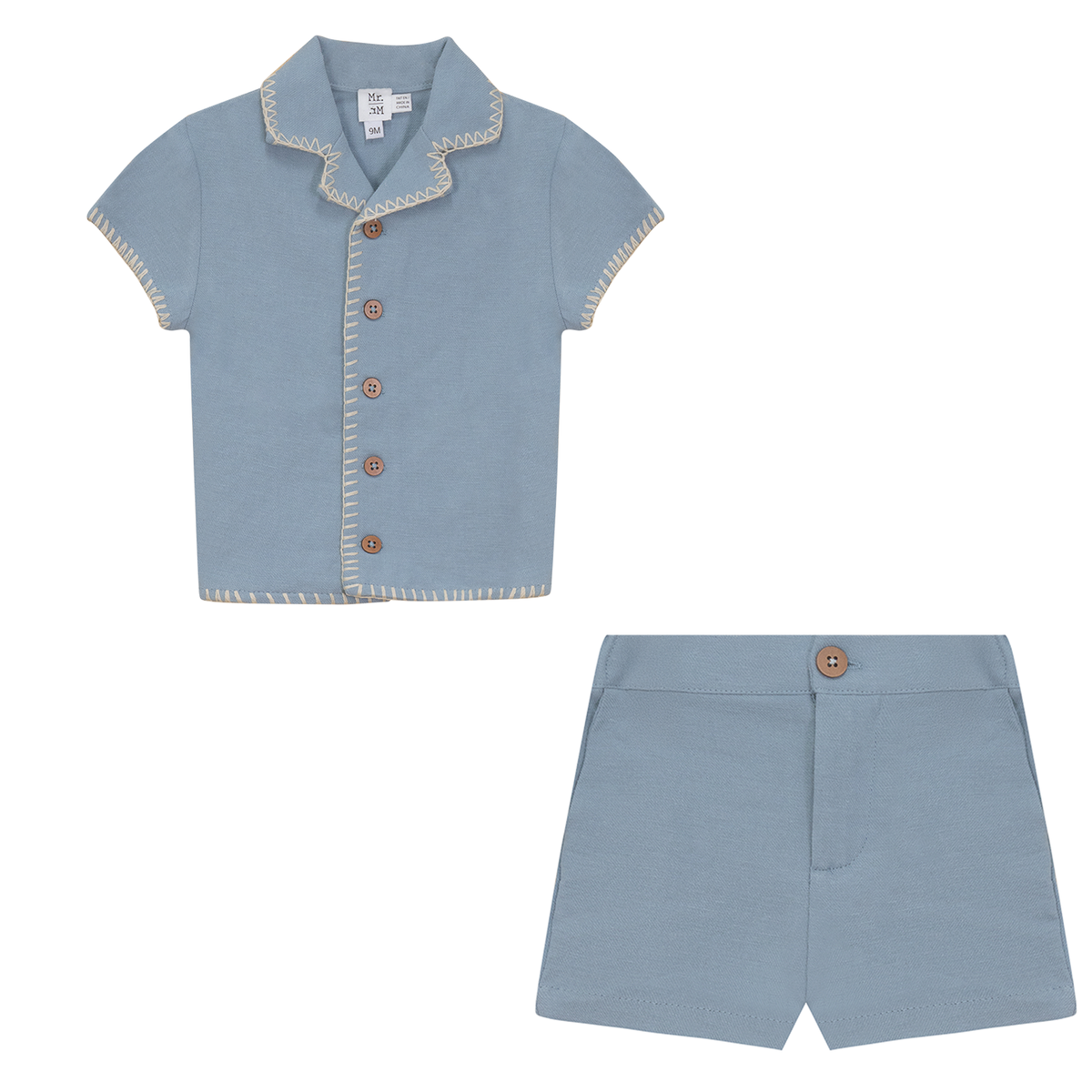 Twill Woven Shorts Set in Blue by Mr. Mr.