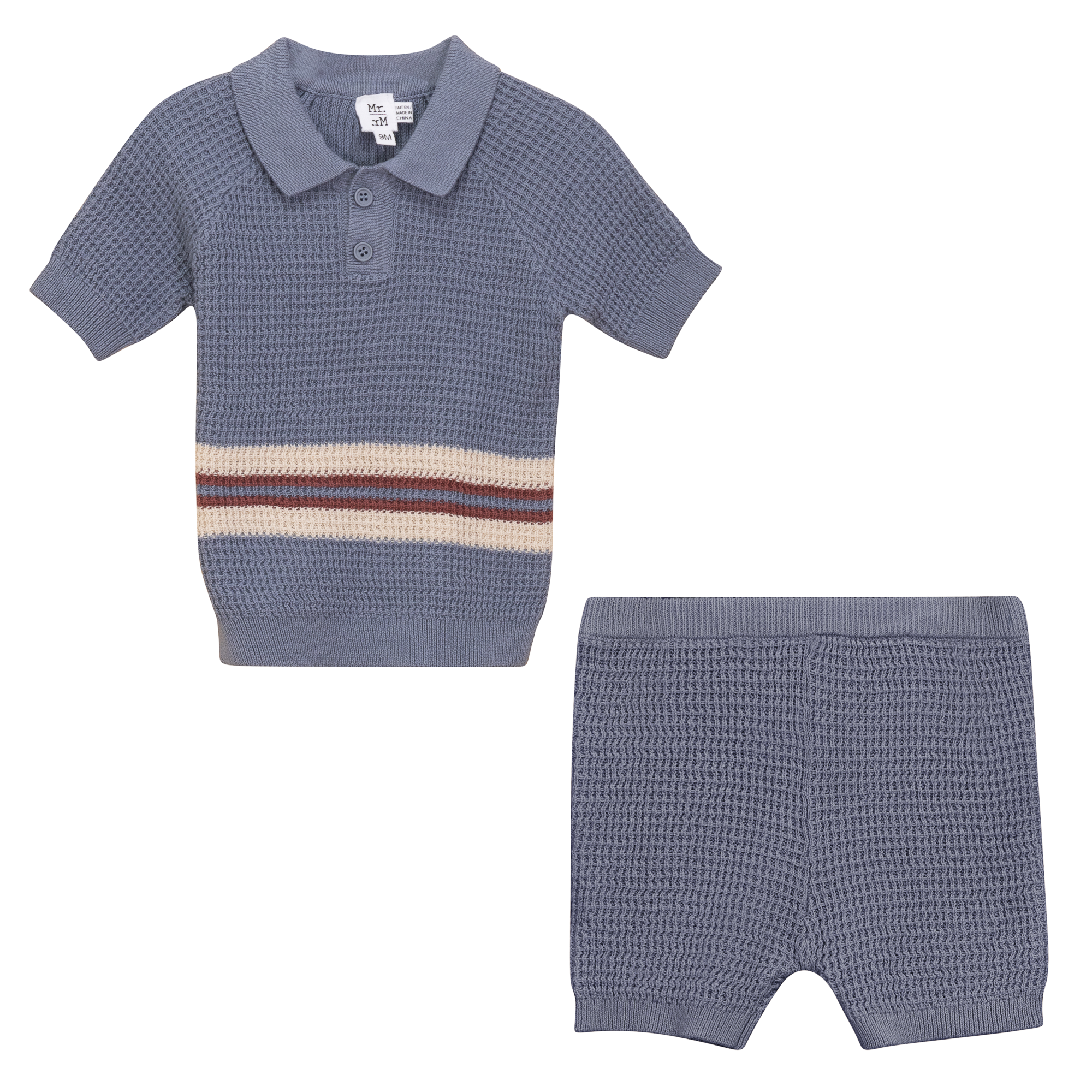 Waffle Knit Striped 2Pc Set in Grey Blue Dark Almond by Mr. Mr.